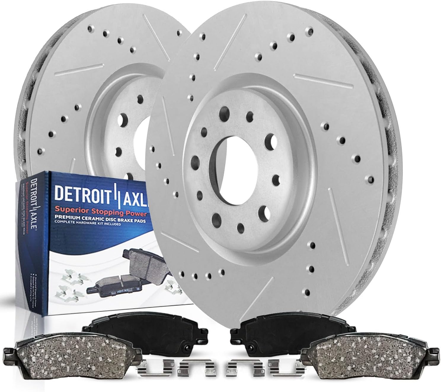 4pc Front Drilled Slotted Rotors and Ceramic Brake Pads Kit