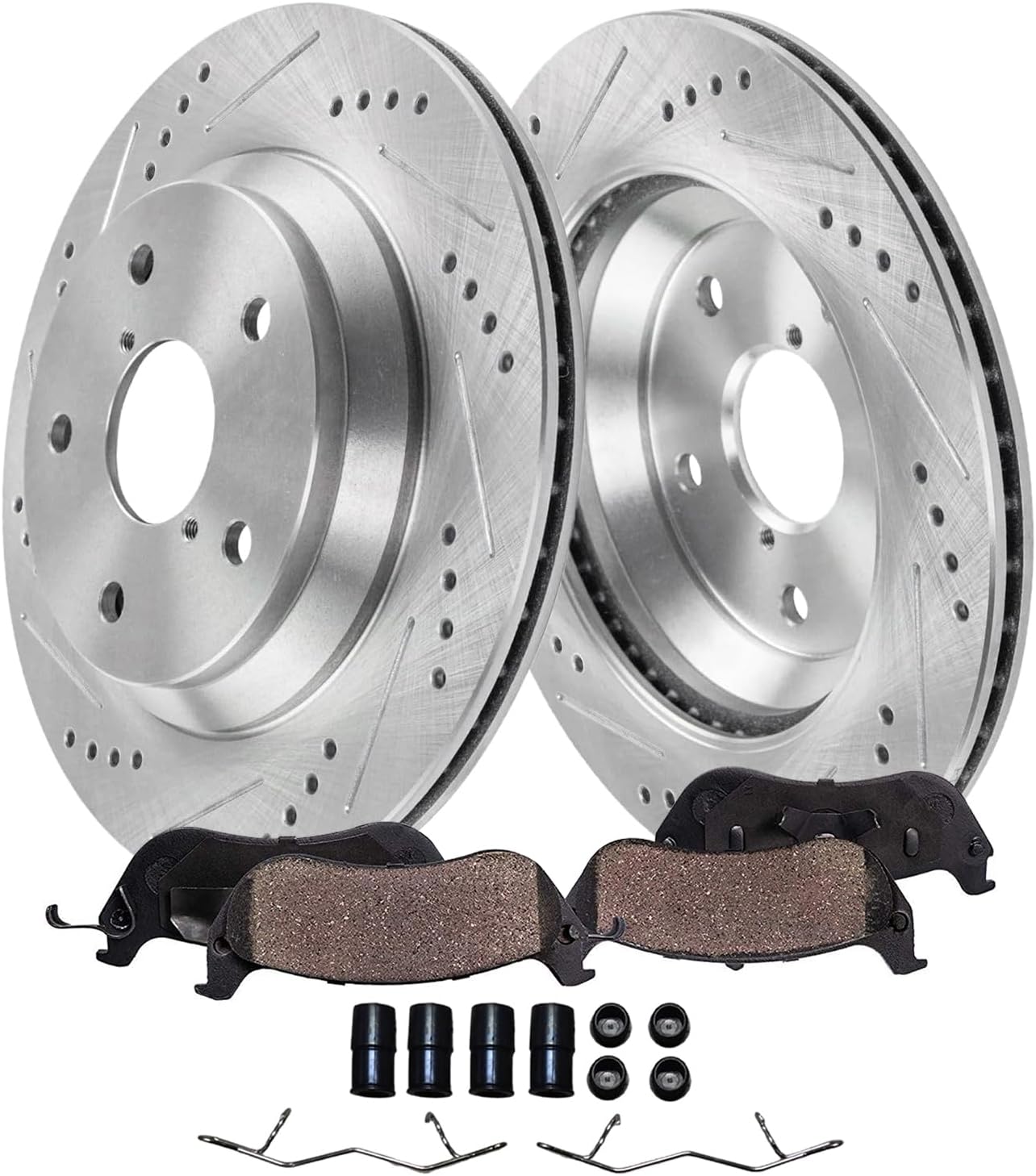 4pc Rear Drilled Slotted Rotors and Ceramic Brake Pads Kit