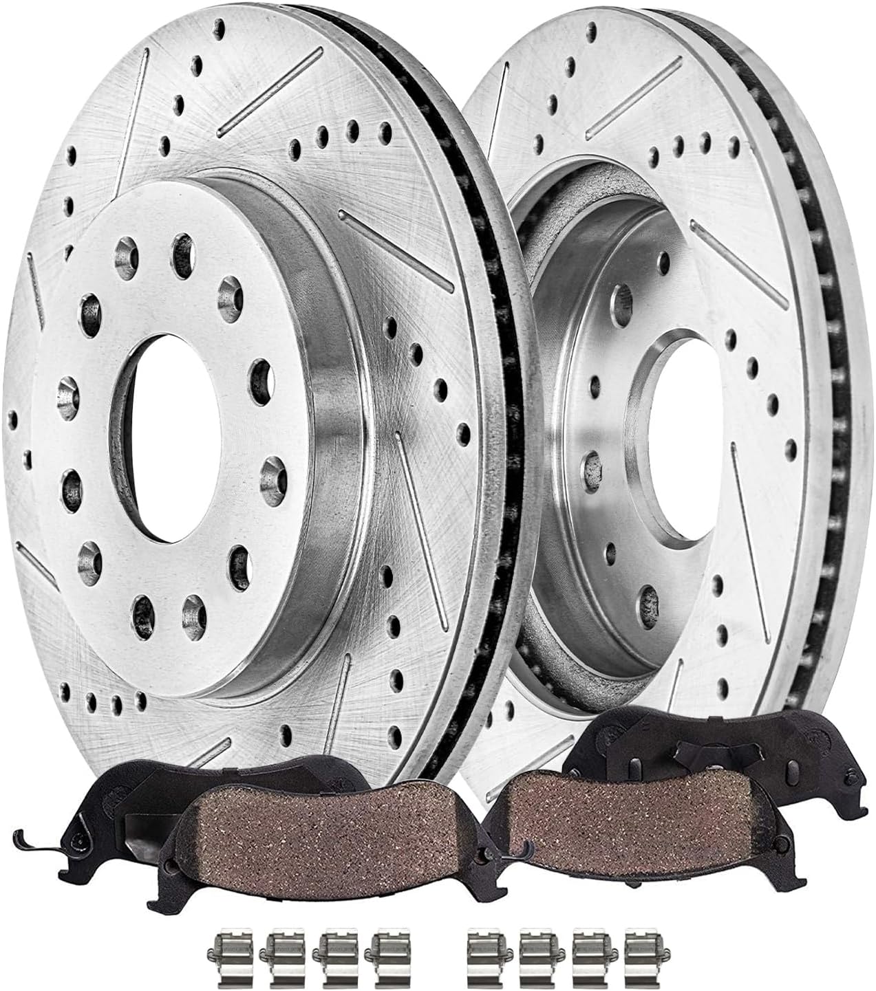 4pc Front Drilled Slotted Rotors and Ceramic Brake Pads Kit