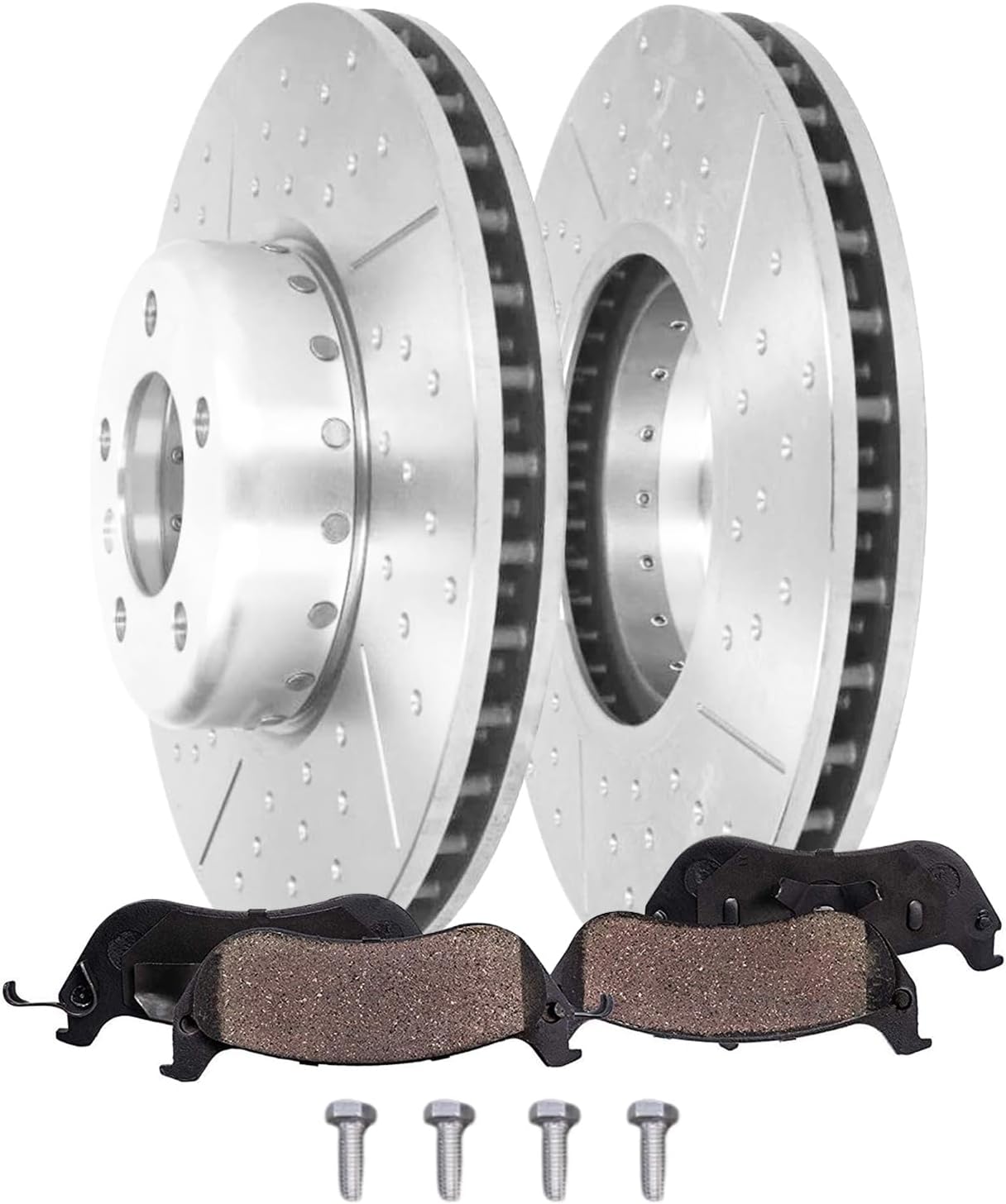4pc Front Drilled Slotted Rotors and Ceramic Brake Pads Kit