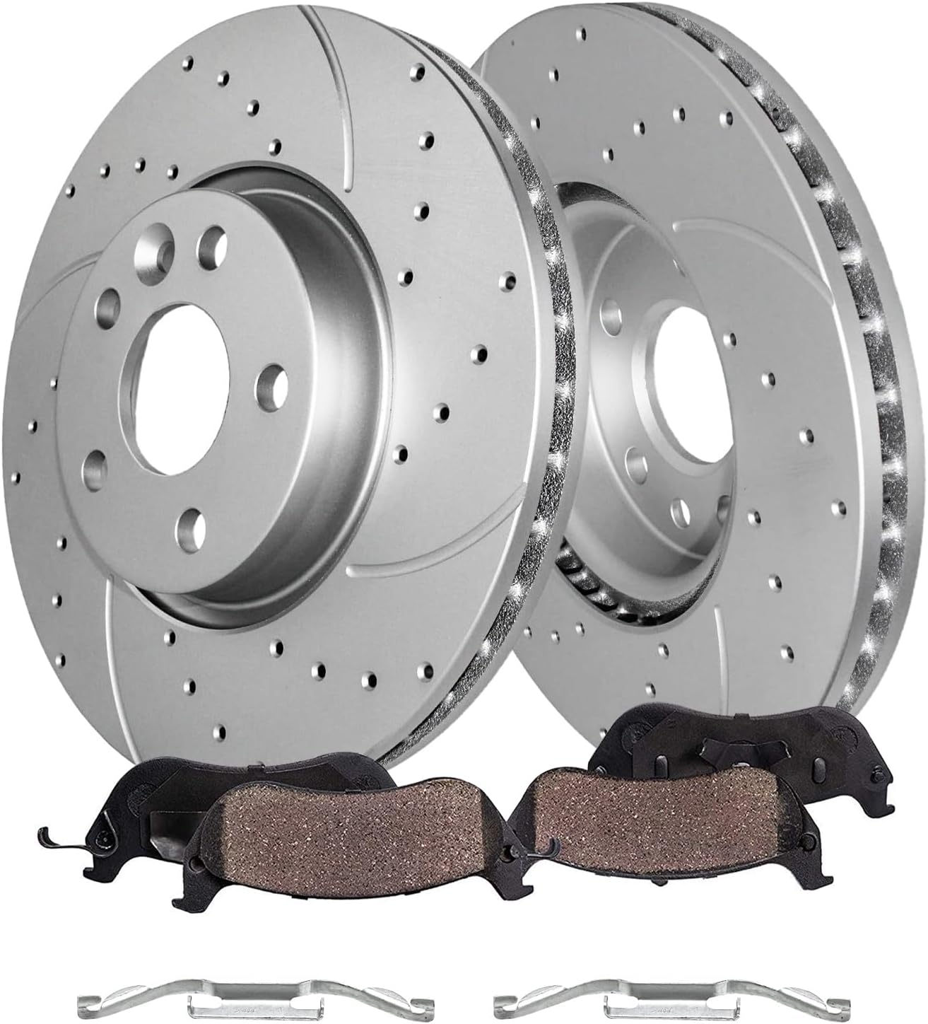 4pc Front Drilled Slotted Rotors and Ceramic Brake Pads Kit