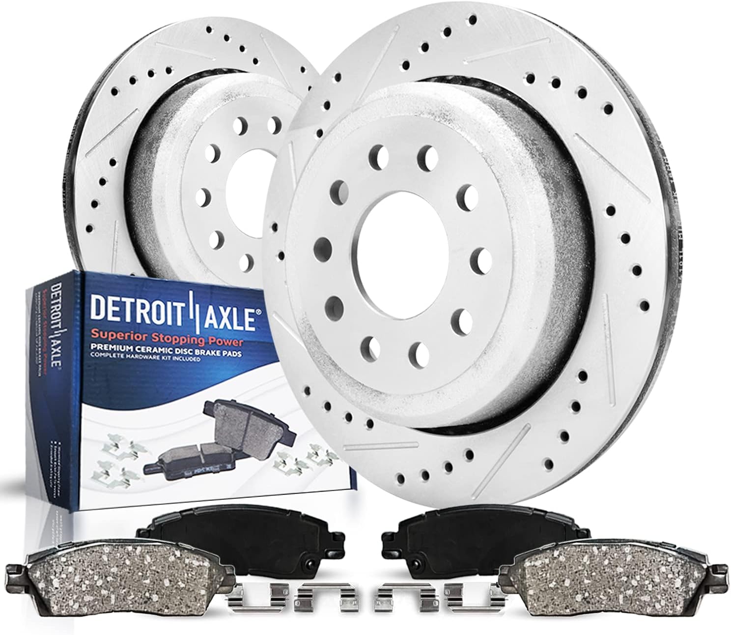 4pc Front Drilled Slotted Rotors and Ceramic Brake Pads Kit