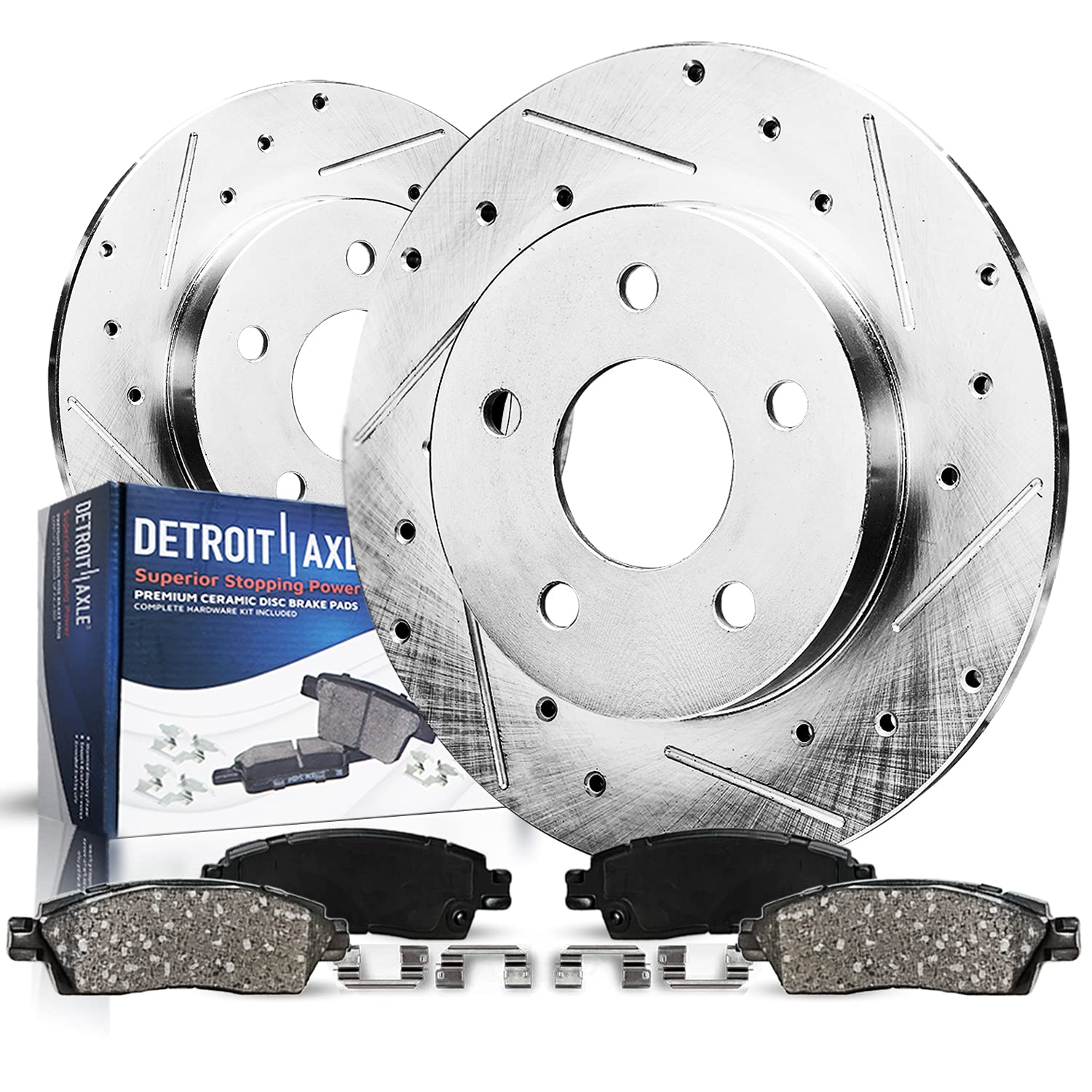4pc Rear Drilled Slotted Rotors and Ceramic Brake Pads Kit