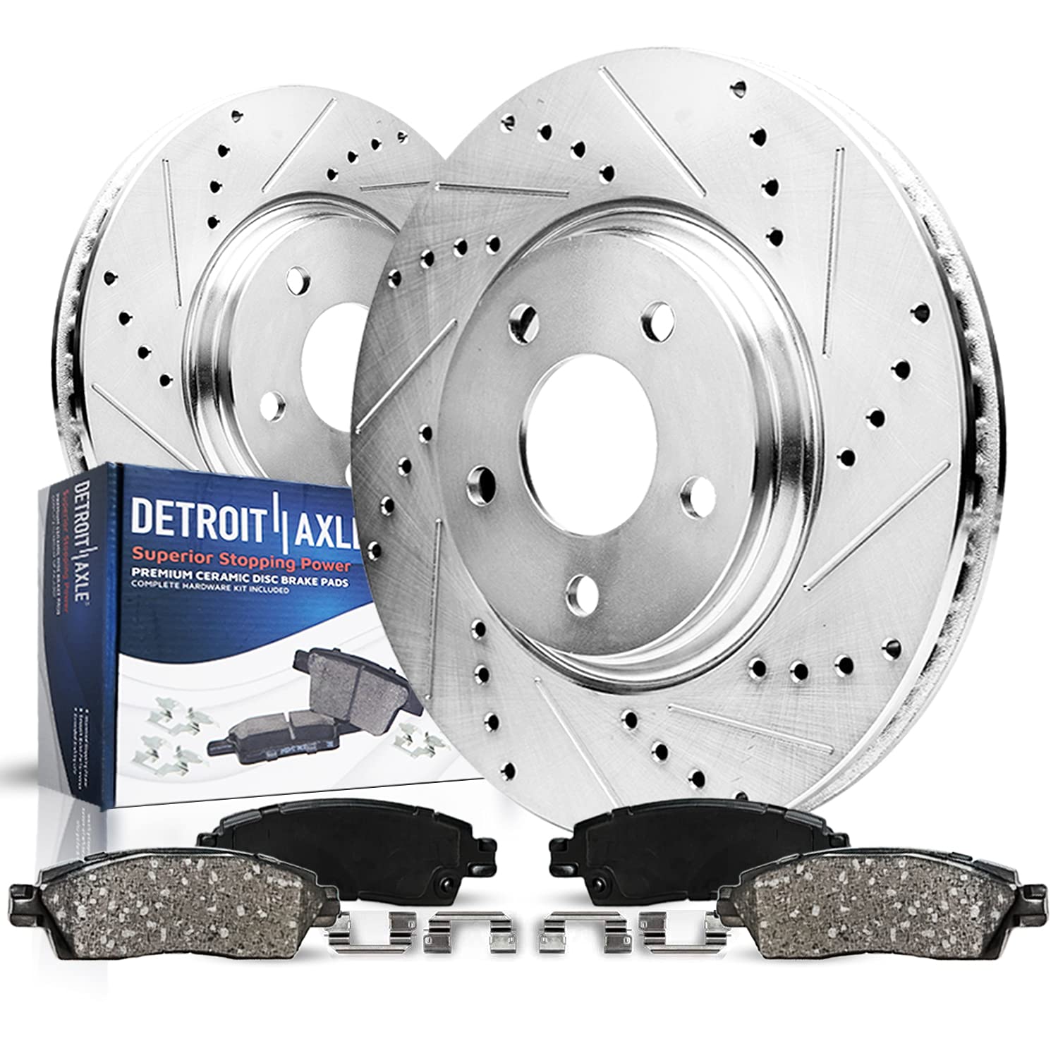 4pc Front Drilled Slotted Rotors and Ceramic Brake Pads Kit