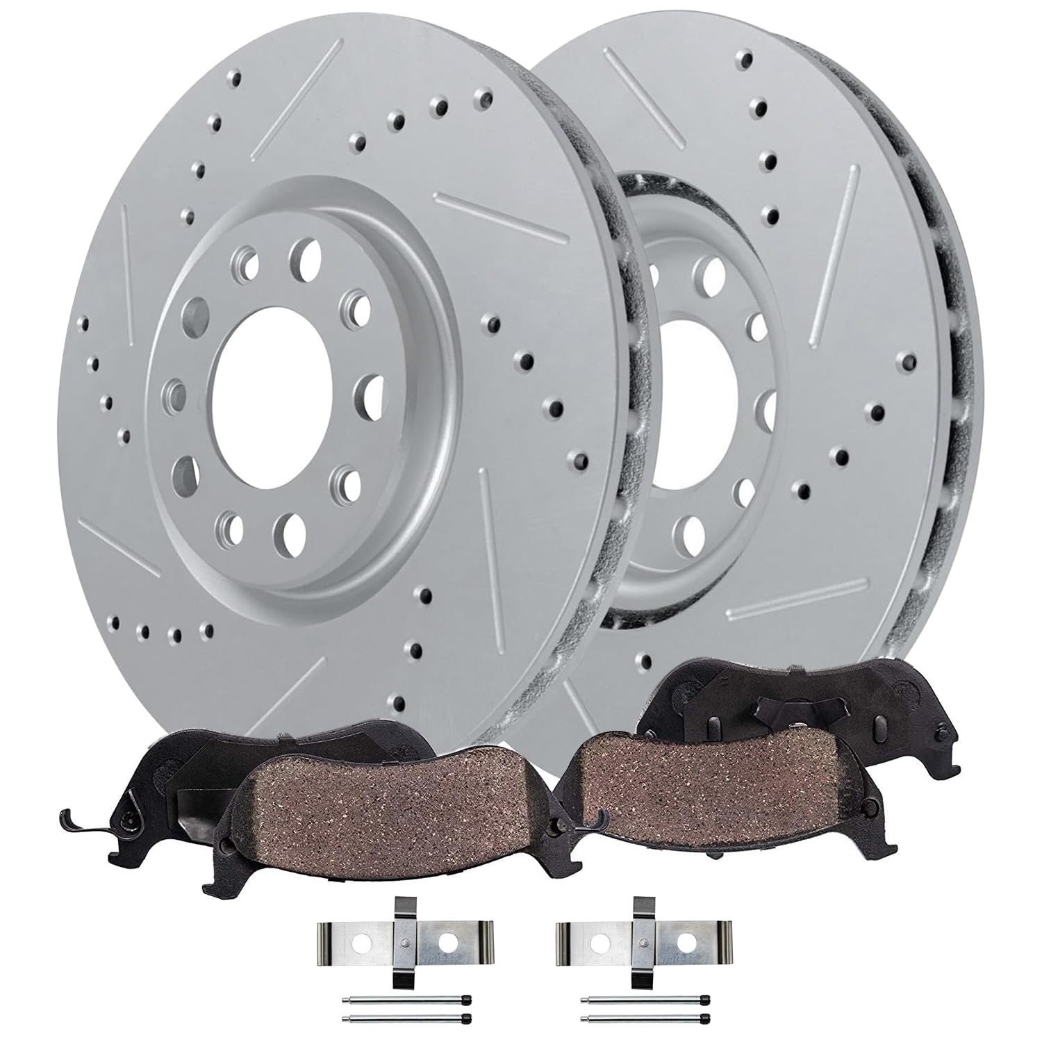 4pc Front Drilled Slotted Rotors and Ceramic Brake Pads Kit