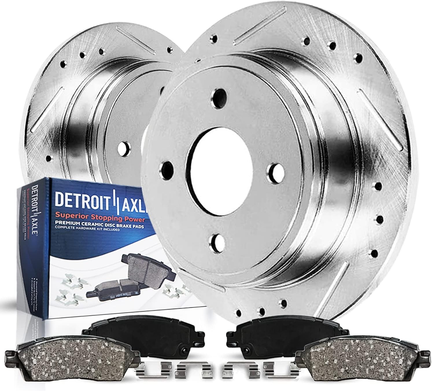 4pc Rear Drilled Slotted Rotors and Ceramic Brake Pads Kit