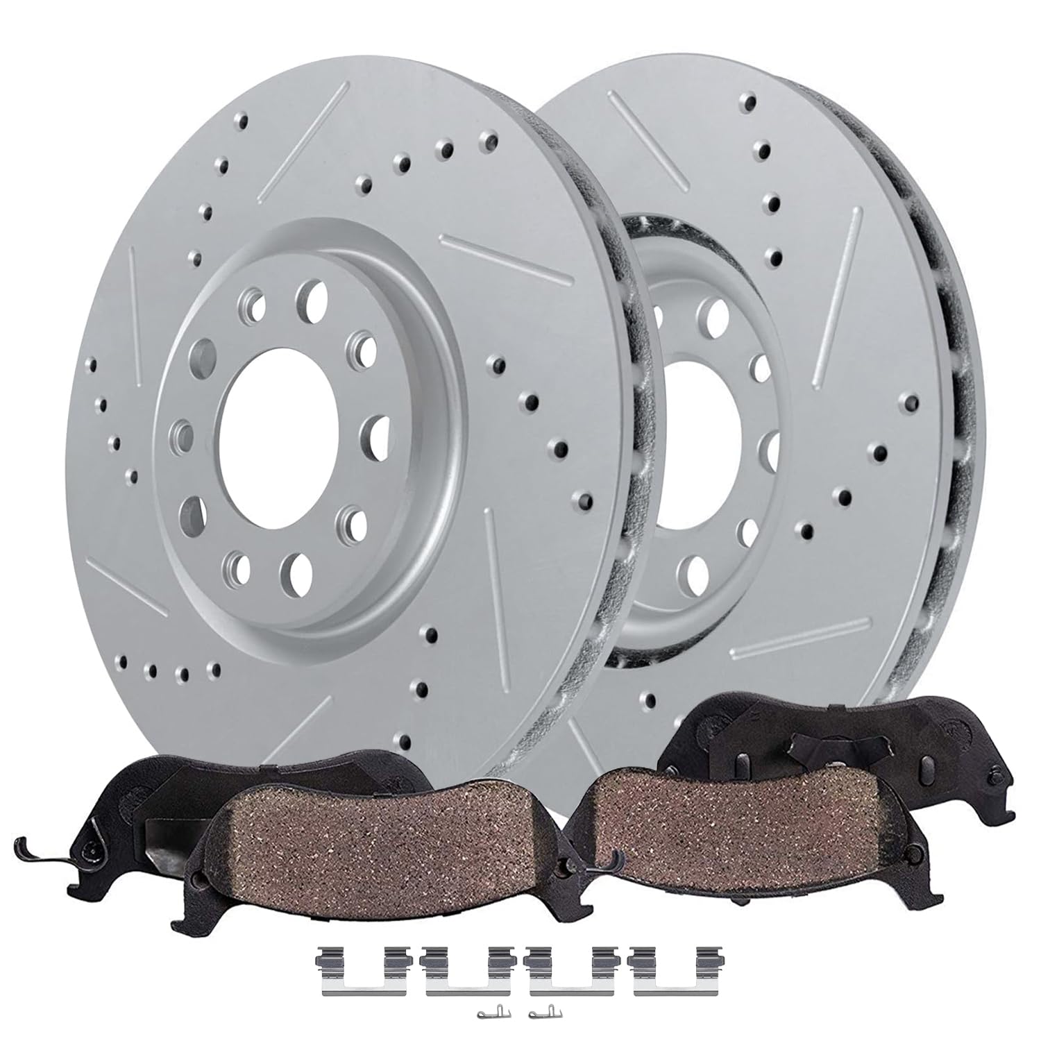 4pc Front Drilled Slotted Rotors and Ceramic Brake Pads Kit