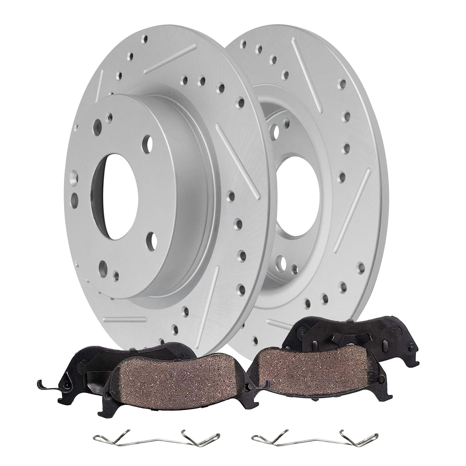 4pc Rear Drilled Slotted Rotors and Ceramic Brake Pads Kit