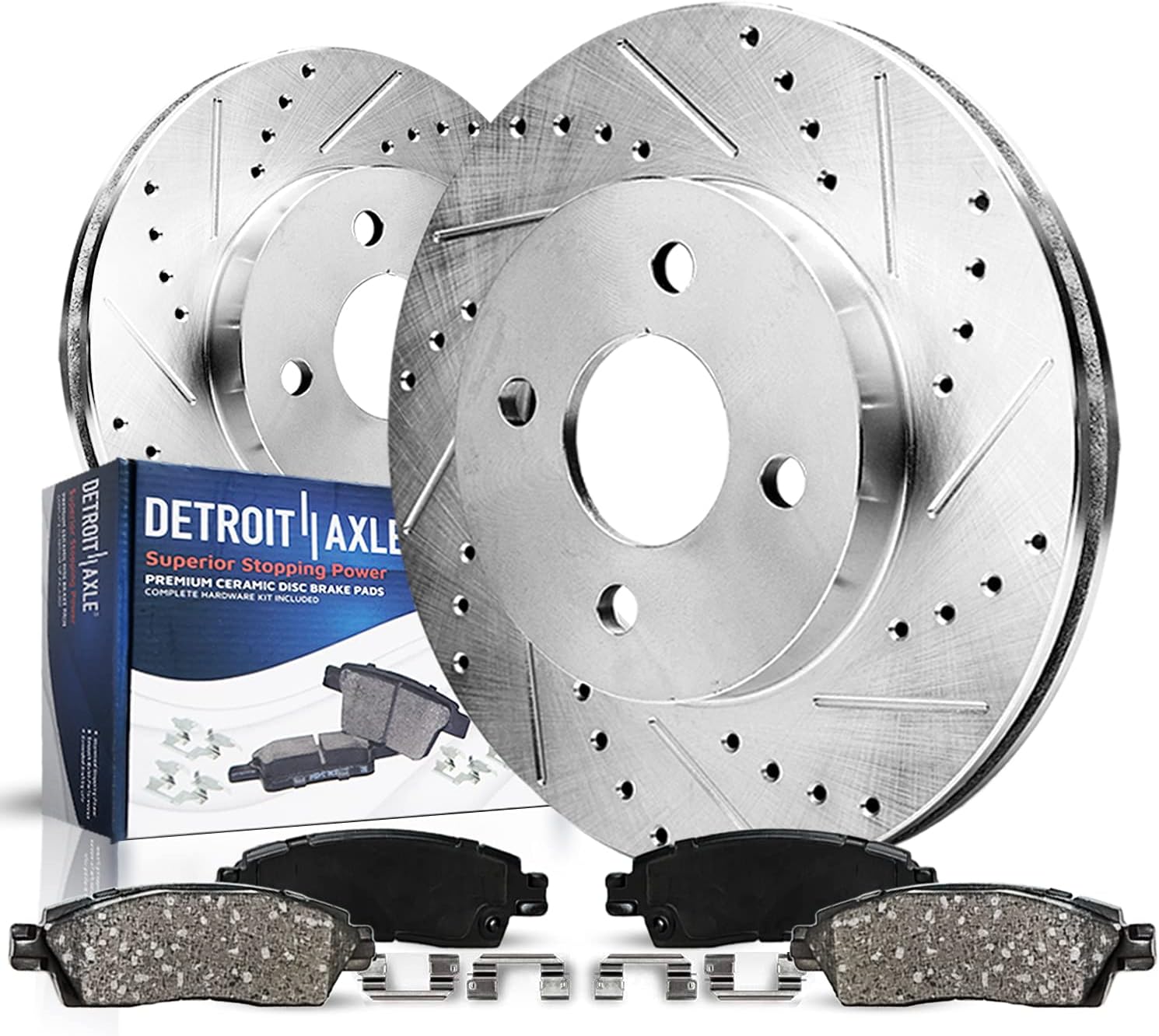 4pc Front Drilled Slotted Rotors and Ceramic Brake Pads Kit