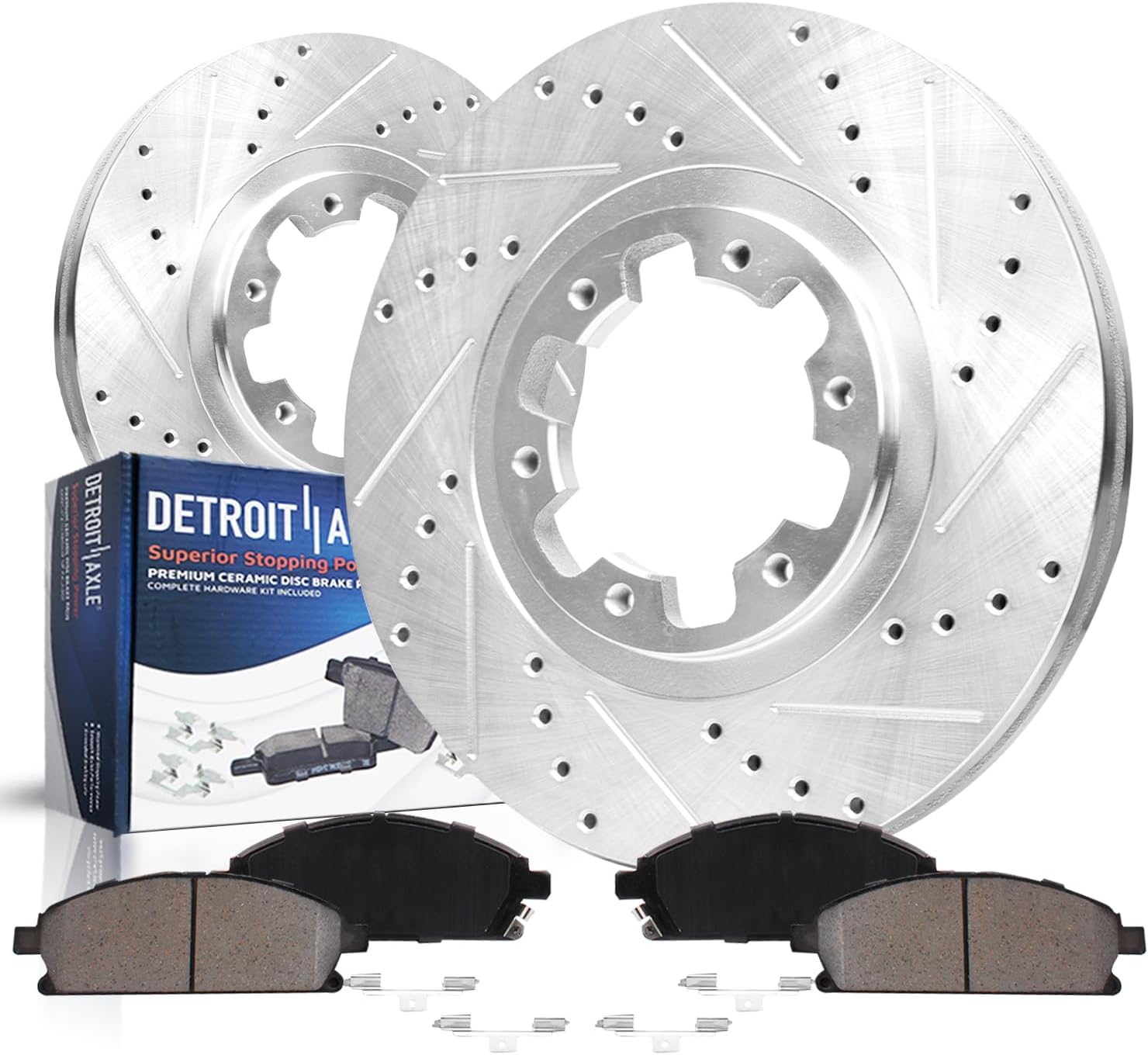 4pc Front Drilled Slotted Rotors and Ceramic Brake Pads Kit