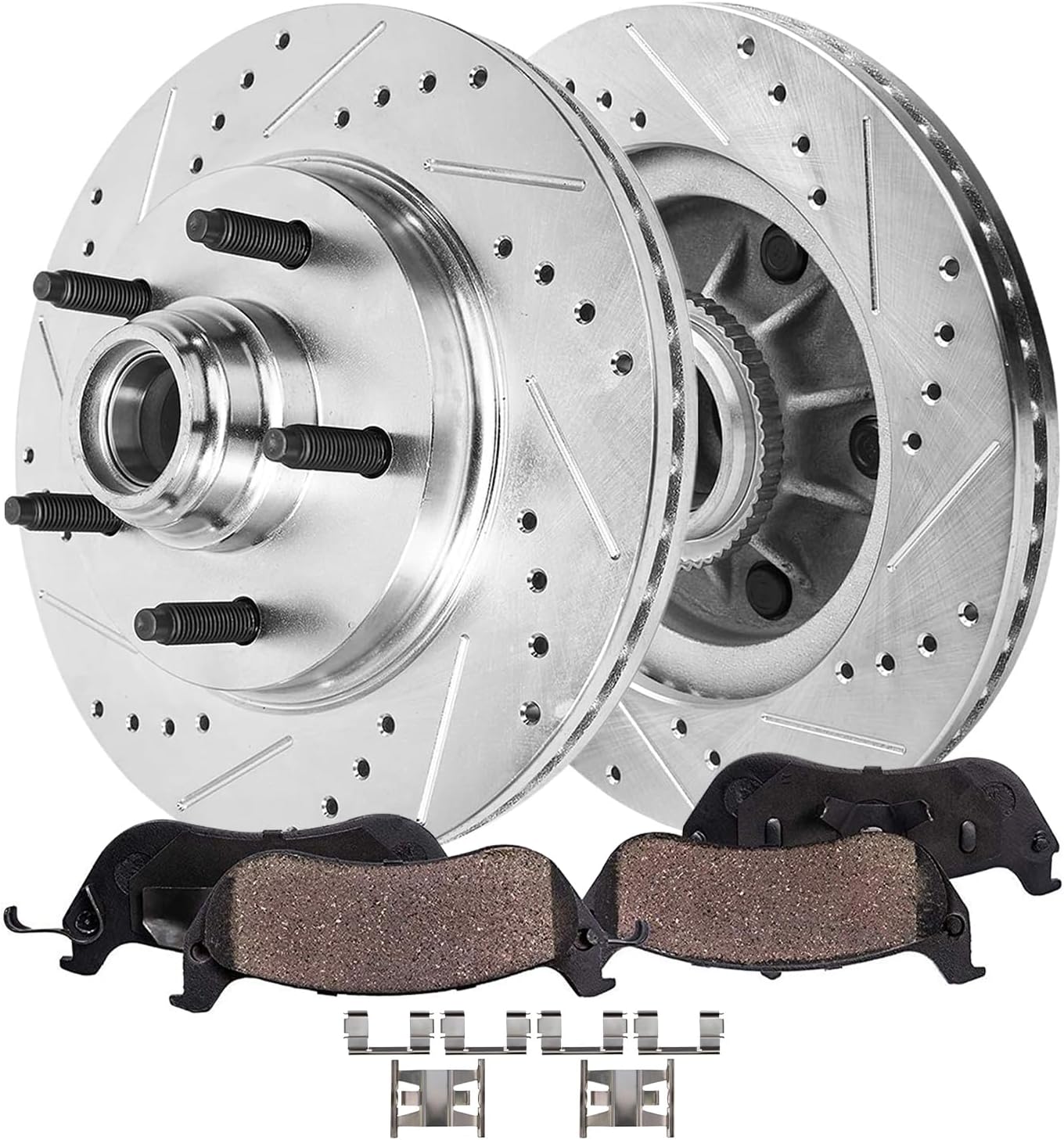 4pc Front Drilled Slotted Rotors and Ceramic Brake Pads Kit