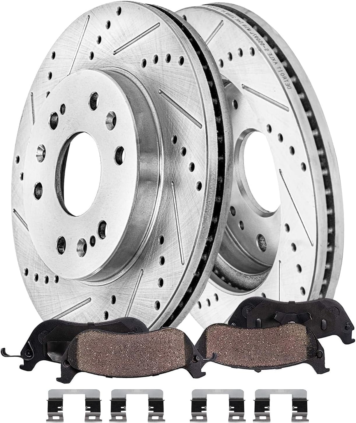 4pc Front Drilled Slotted Rotors and Ceramic Brake Pads Kit