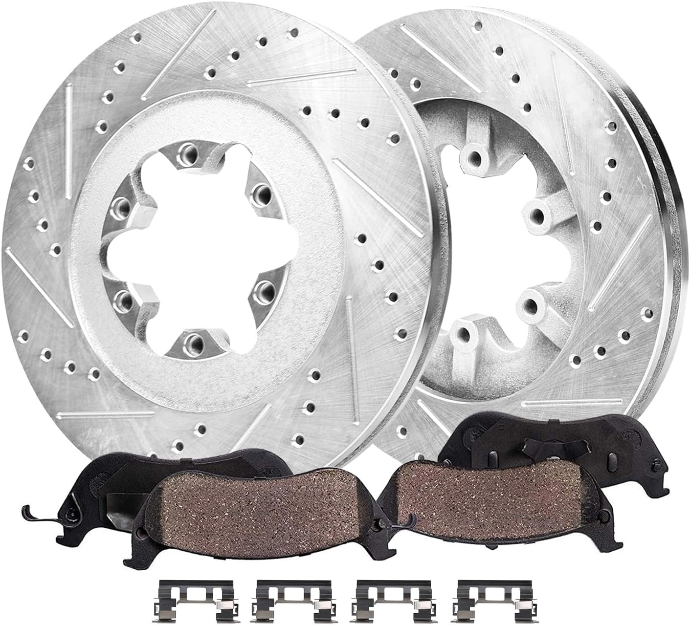 4pc Front Drilled Slotted Rotors and Ceramic Brake Pads Kit
