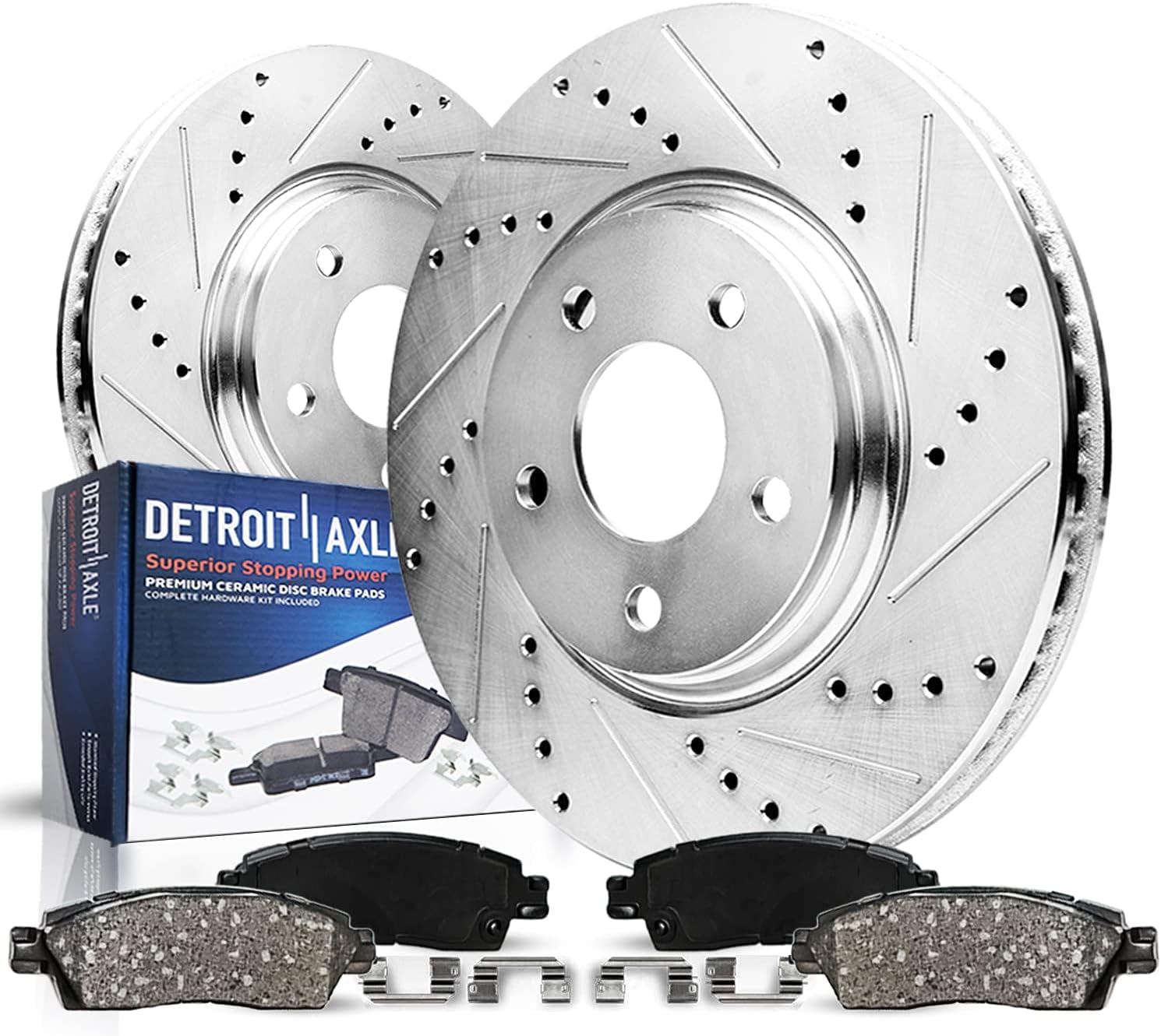 4pc Front Drilled Slotted Rotors and Ceramic Brake Pads Kit