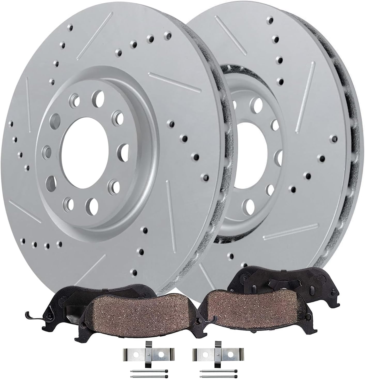 4pc Front Drilled Slotted Rotors and Ceramic Brake Pads Kit