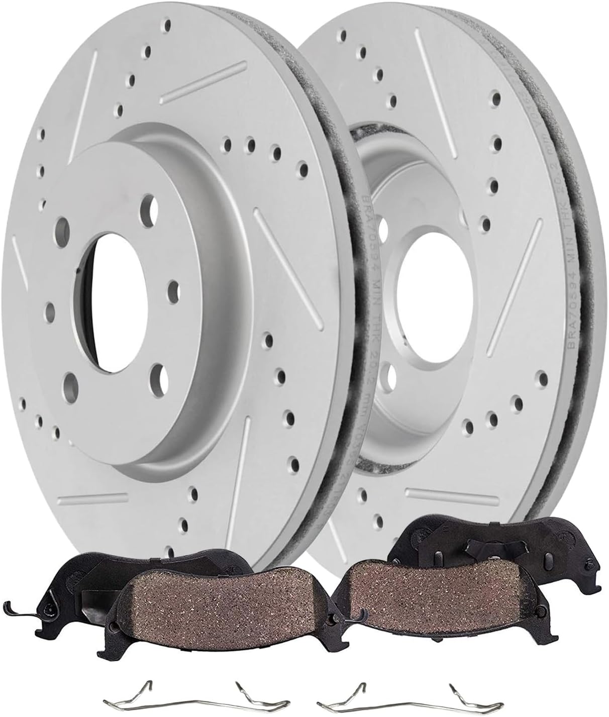 4pc Front Drilled Slotted Rotors and Ceramic Brake Pads Kit
