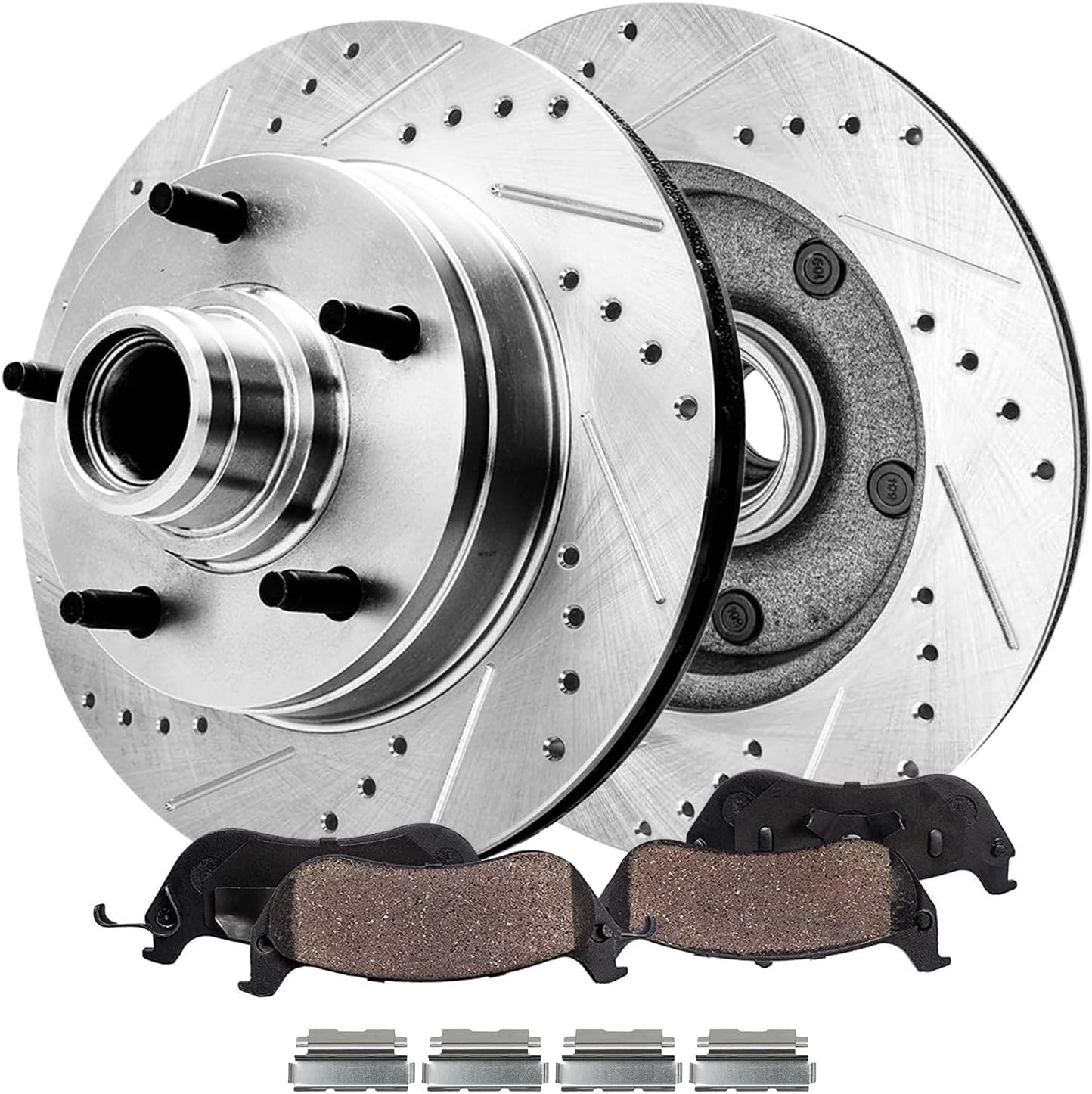4pc Front Drilled Slotted Rotors and Ceramic Brake Pads Kit