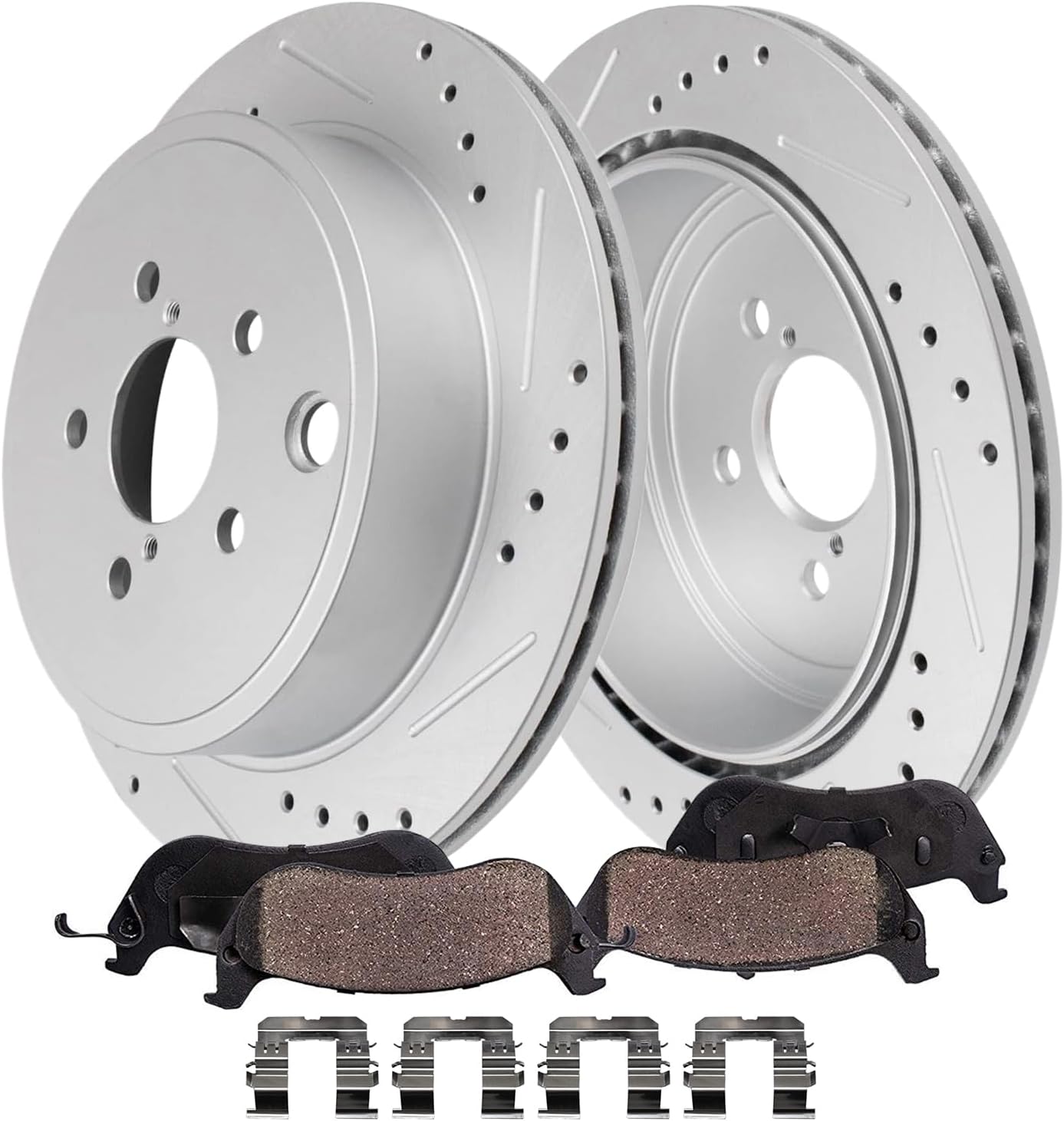 4pc Rear Drilled Slotted Rotors and Ceramic Brake Pads Kit