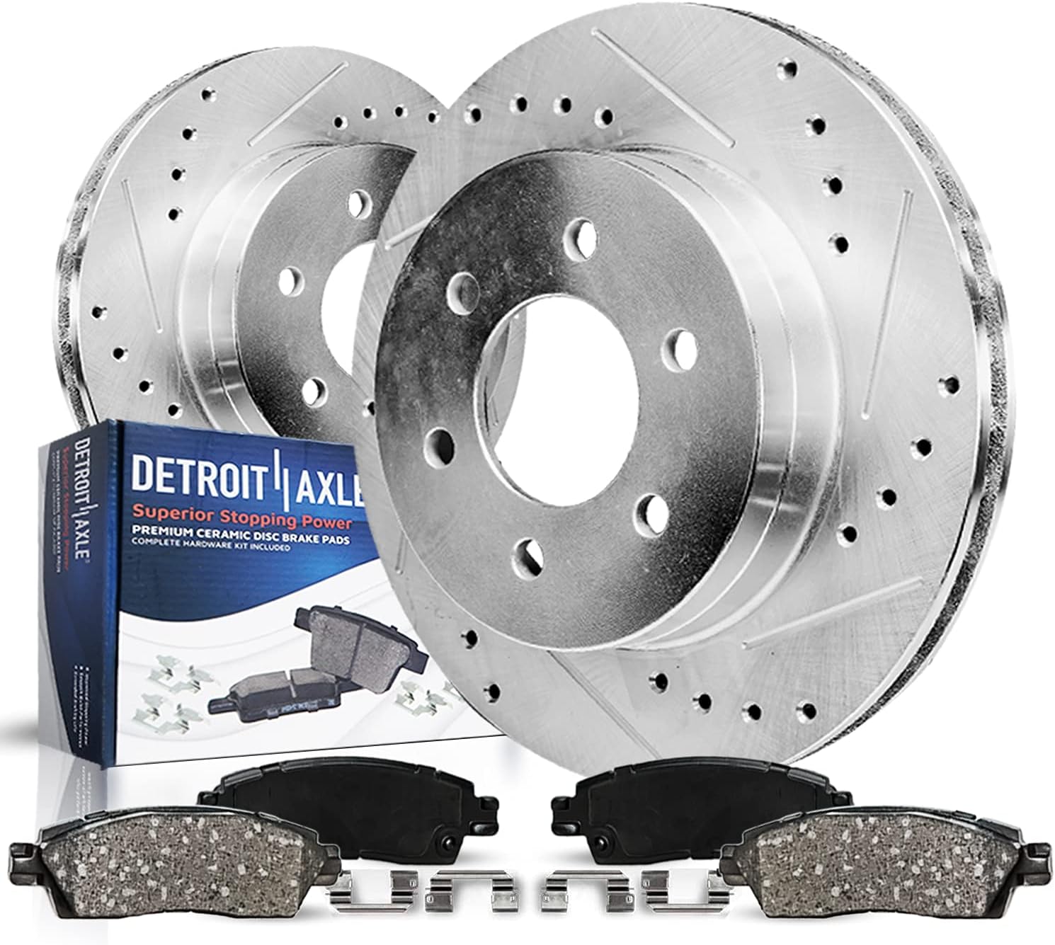 4pc Front Drilled Slotted Rotors and Ceramic Brake Pads Kit