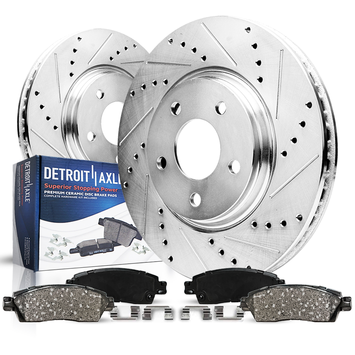 4pc Front Drilled Slotted Rotors and Ceramic Brake Pads Kit