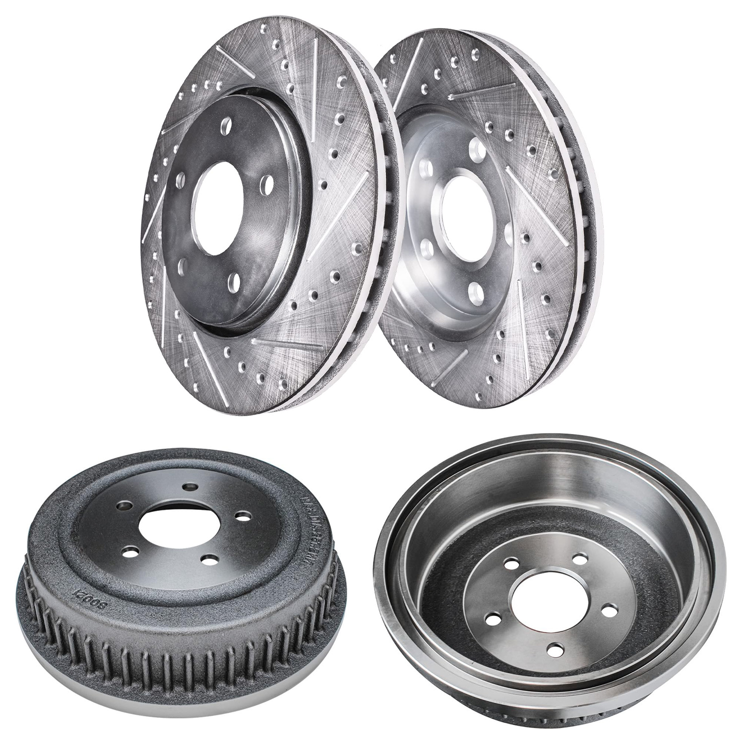 4pc Front Drilled Slotted Rotors Rear Brake Drums Kit