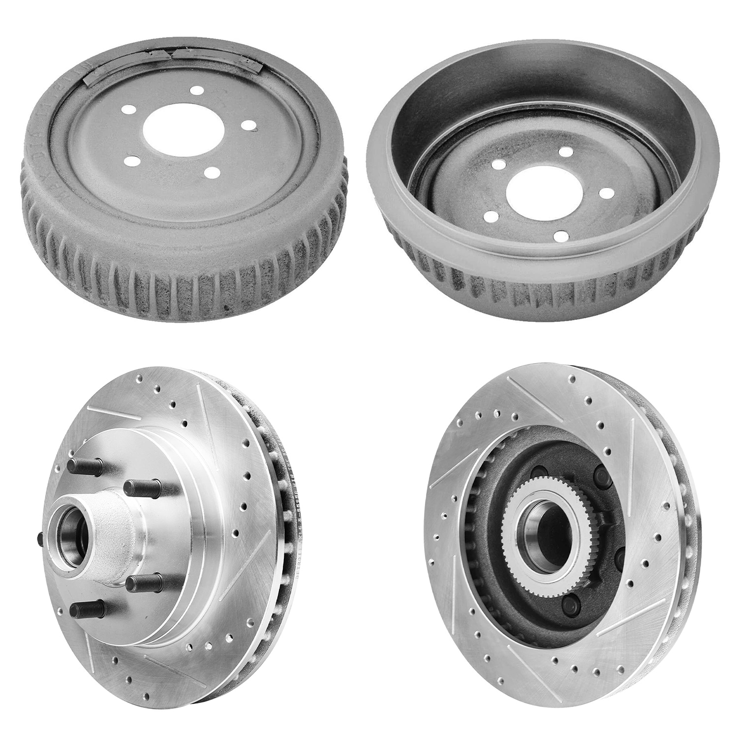 4pc Front Drilled Slotted Rotors and Rear Brake Drums Kit