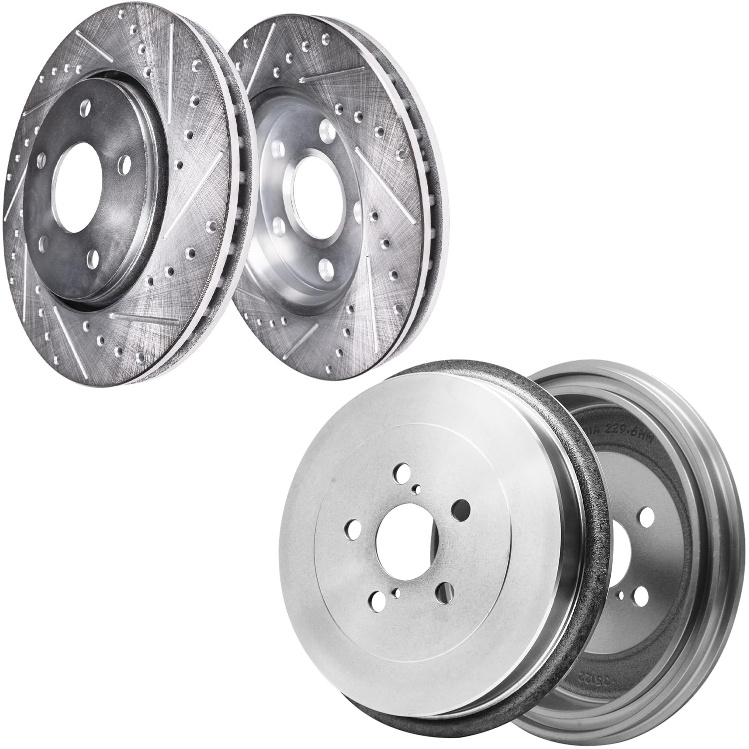4pc Front Drilled Slotted Rotors and Rear Brake Drums Kit