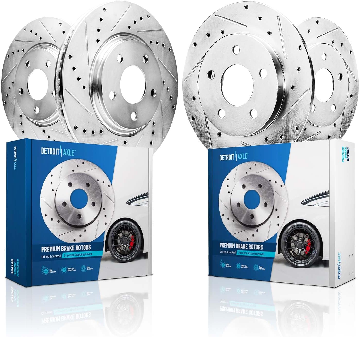 4pc Front & Rear Drilled and Slotted Brake Rotors Kit