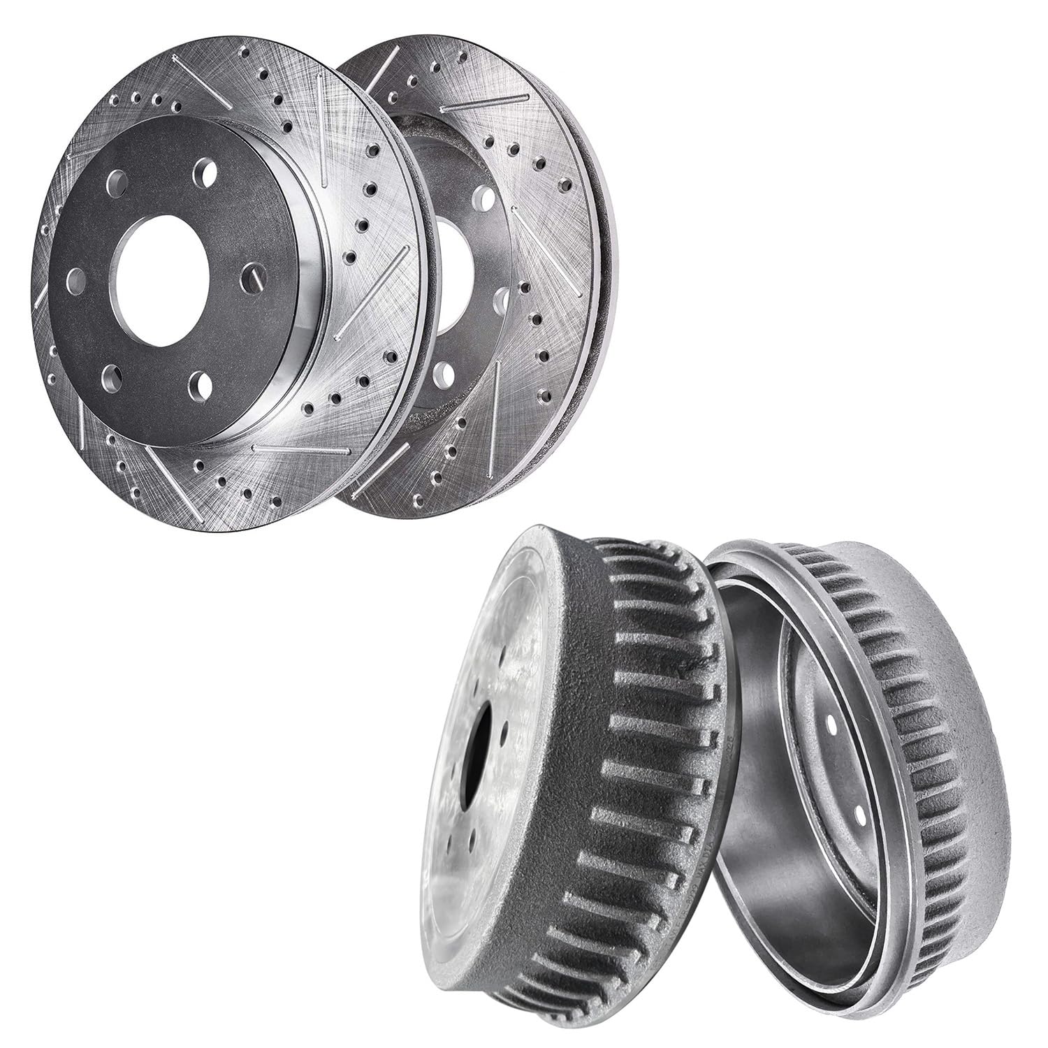 4pc Front Drilled Slotted Rotors Rear Brake Drums Kit