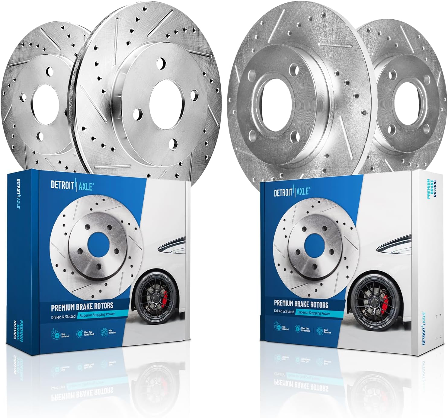 4pc Front & Rear Drilled and Slotted Brake Rotors Kit