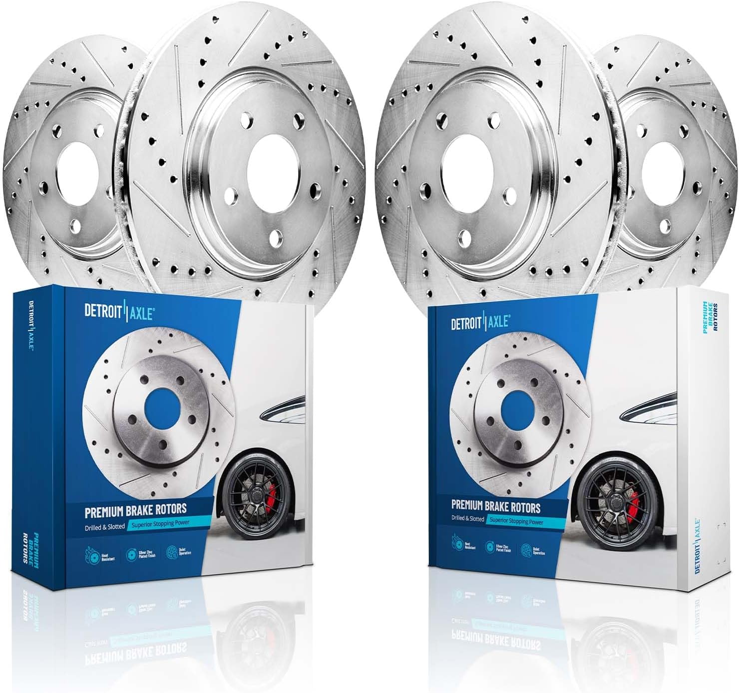 4pc Front & Rear Drilled and Slotted Brake Rotors Kit