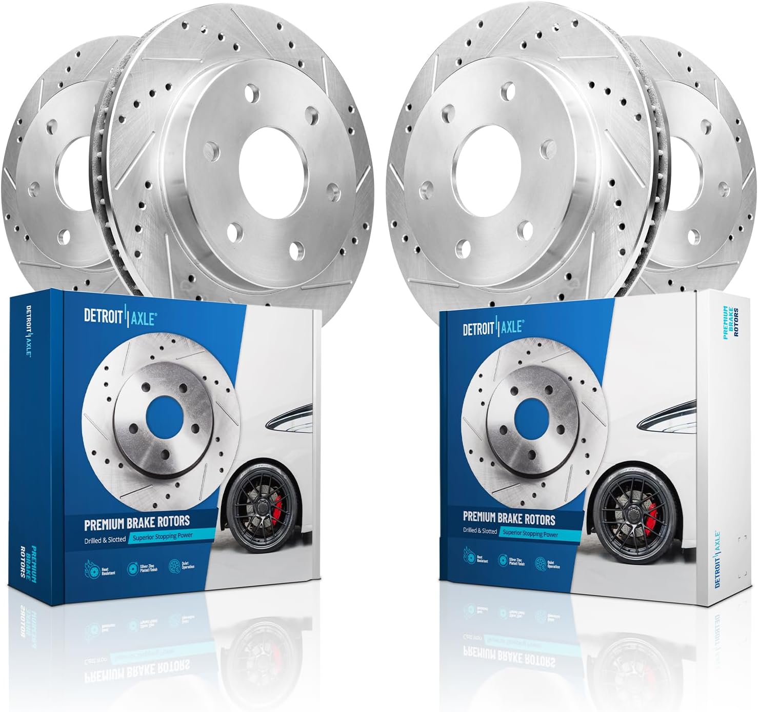 4pc Front & Rear Drilled and Slotted Brake Rotors Kit