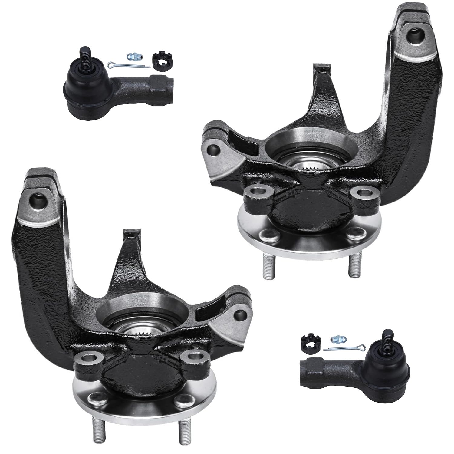 4pc Front Steering Knuckles and Wheel Hub Bearings Outer Tie Rods Suspension Kit