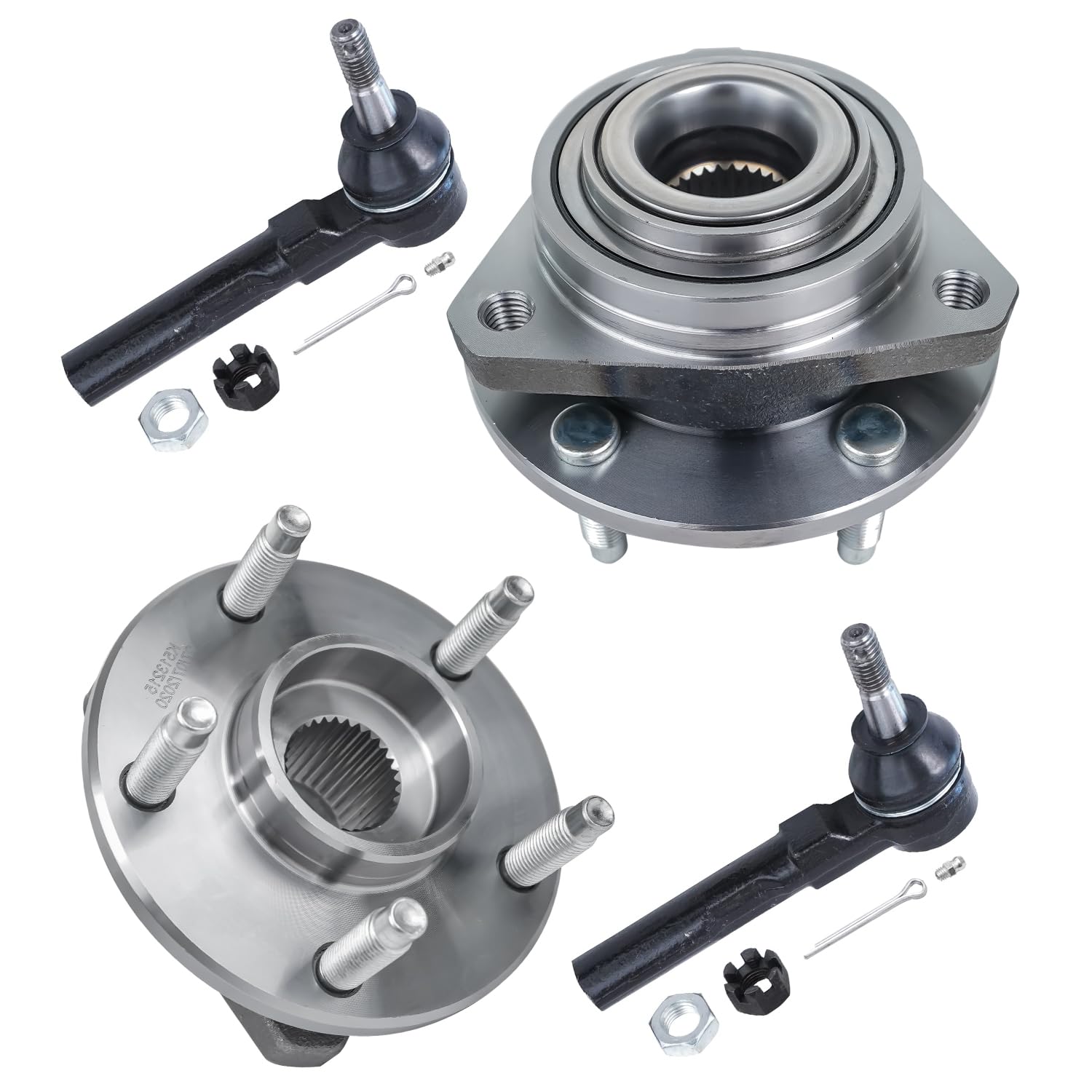 4pc Front Wheel Hub and Bearings Outer Tie Rods Suspension Kit