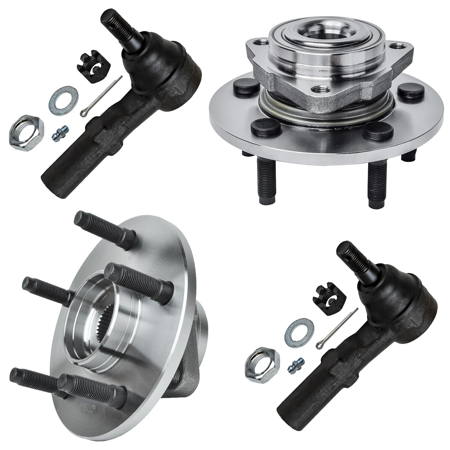 4pc Front Wheel Hub and Bearings Tie Rods Suspension Kit