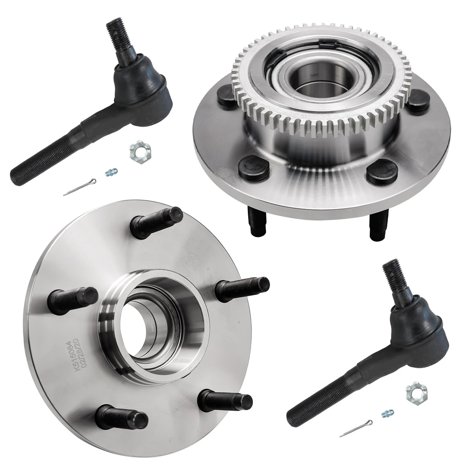 4pc Front Wheel Hub and Bearings Outer Tie Rods Suspension Kit