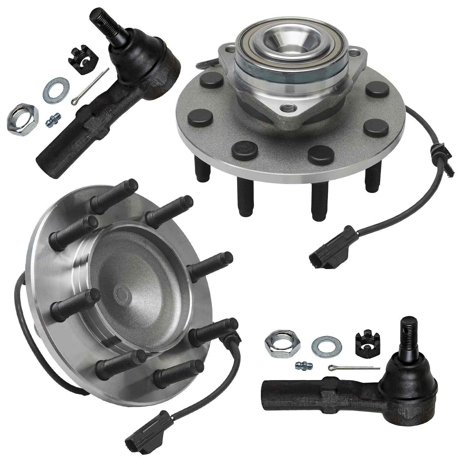 4pc Front Wheel Hub and Bearings Outer Tie Rods Suspension Kit
