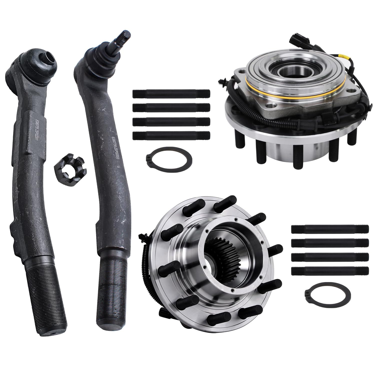 4pc Front Wheel Hub and Bearings Outer Tie Rods Suspension Kit