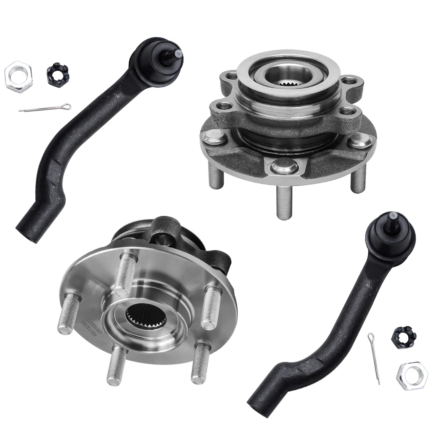 4pc Front Wheel Hub and Bearings Outer Tie Rods Suepension Kit