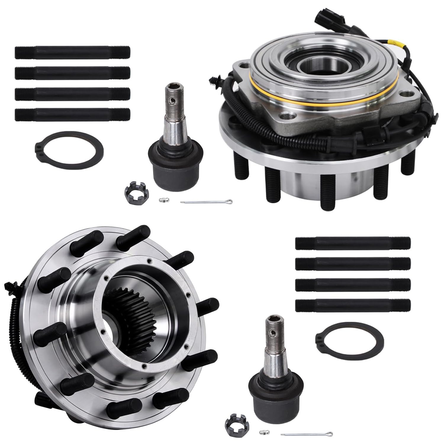 4pc Front Wheel Hub and Bearings Upper Ball Joints Suspension Kit