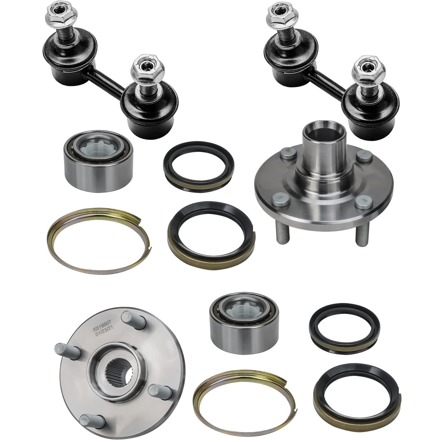 4pc Front Wheel Hub and Bearings Sway Bar Links Suspension Kit