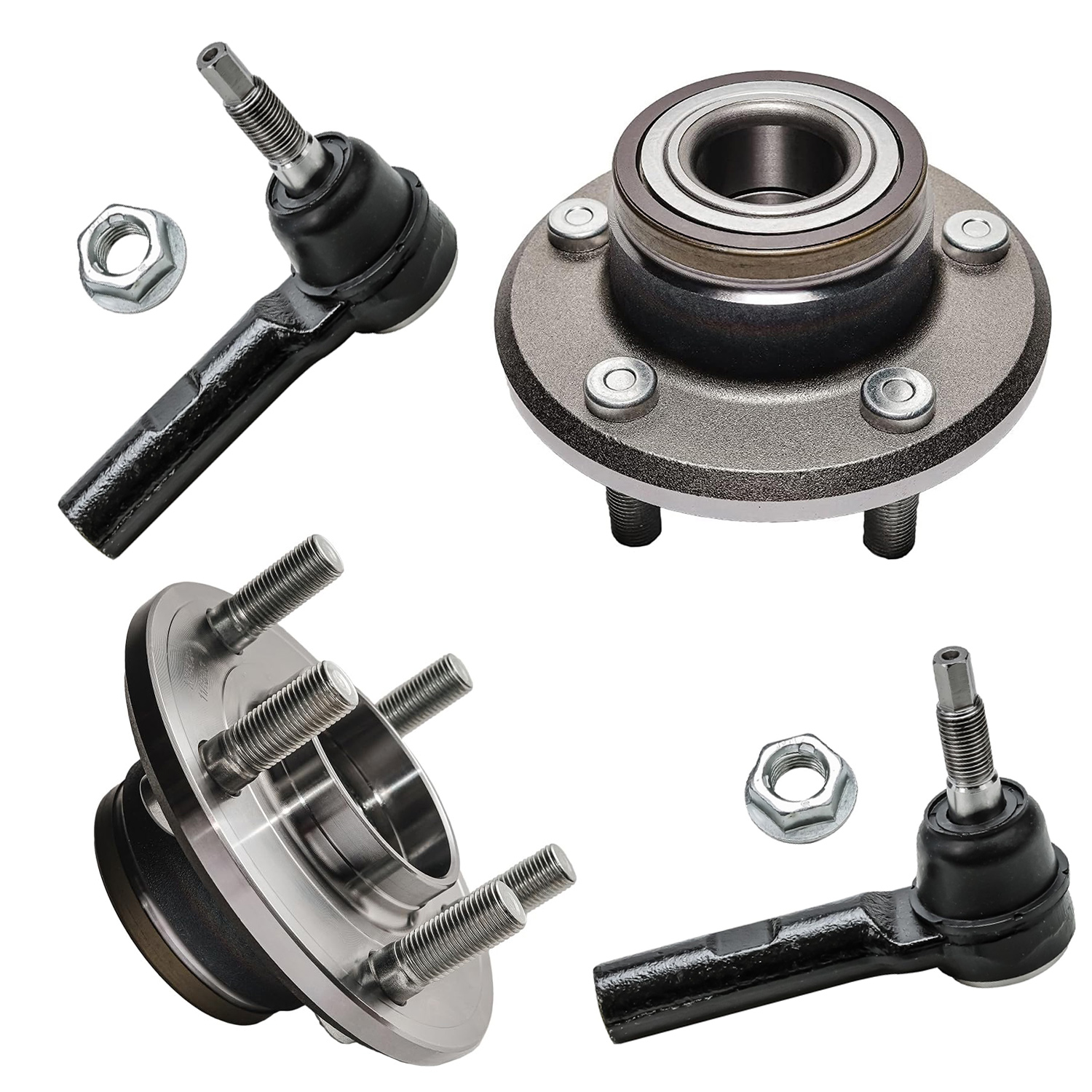 4pc Front Wheel Hub and Bearings Tie Rods Suspension Kit