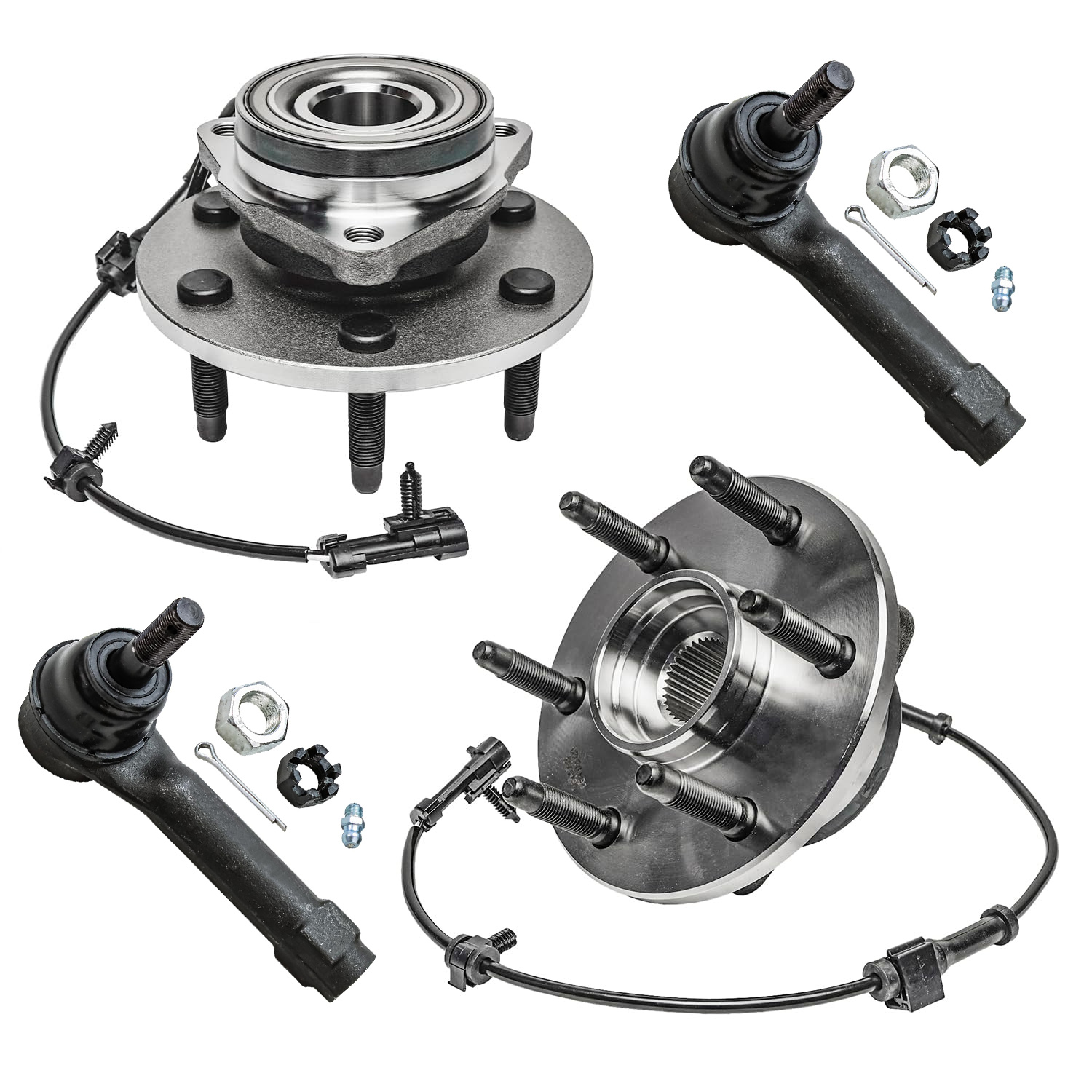 4pc Front Wheel Hub and Bearings Outer Tie Rods Suspension Kit