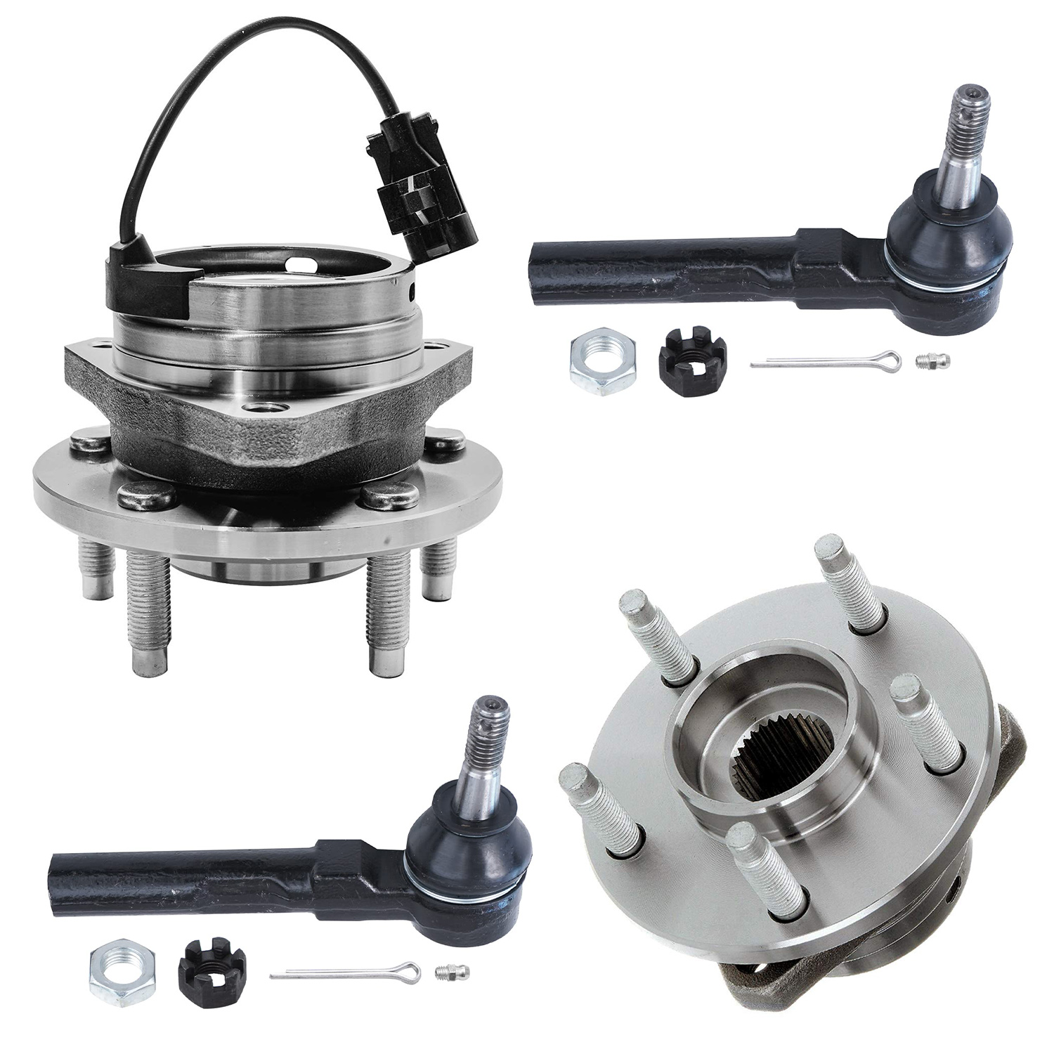 4pc Front Wheel Hub and Bearings Outer Tie Rods Suspension Kit