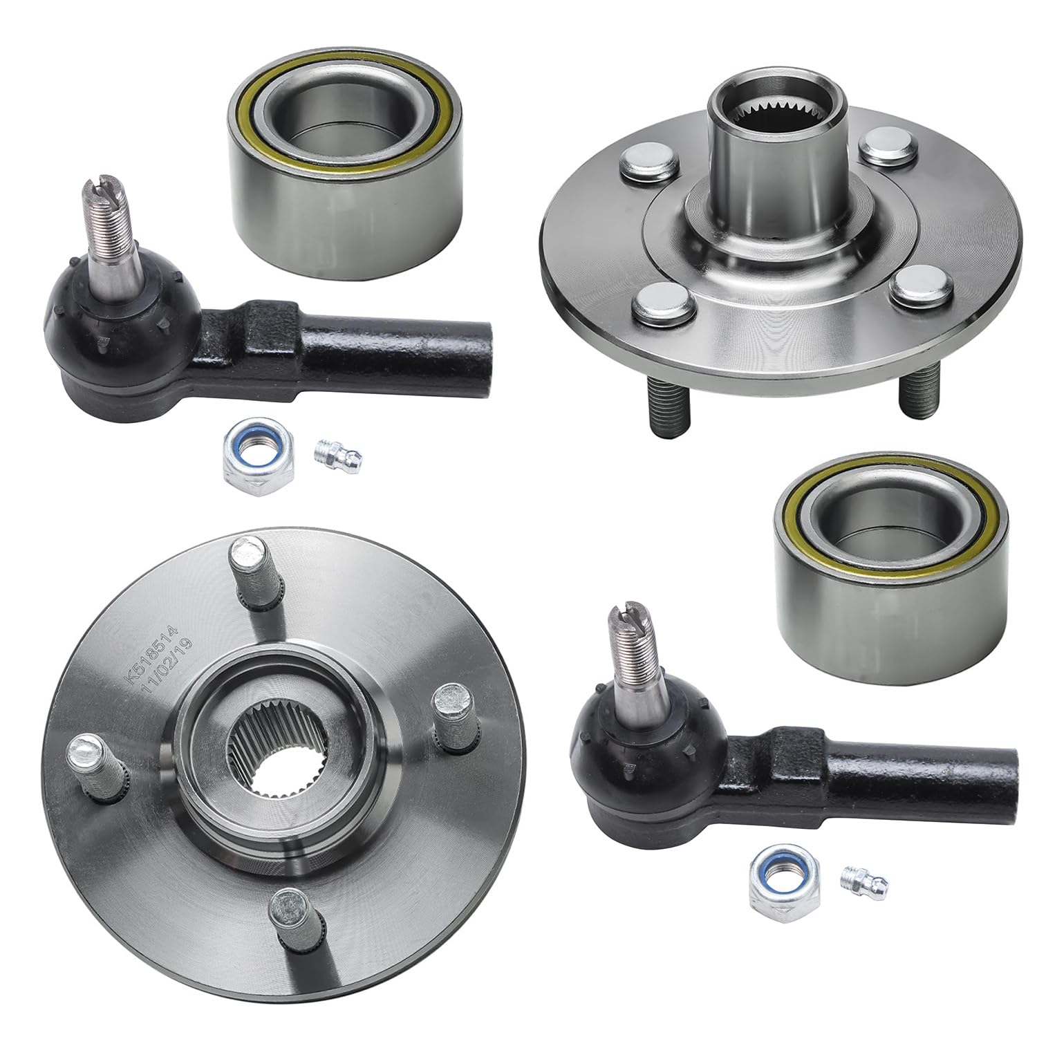 4pc Front Wheel Hub and Bearings Outer Tie Rods Suspension Kit