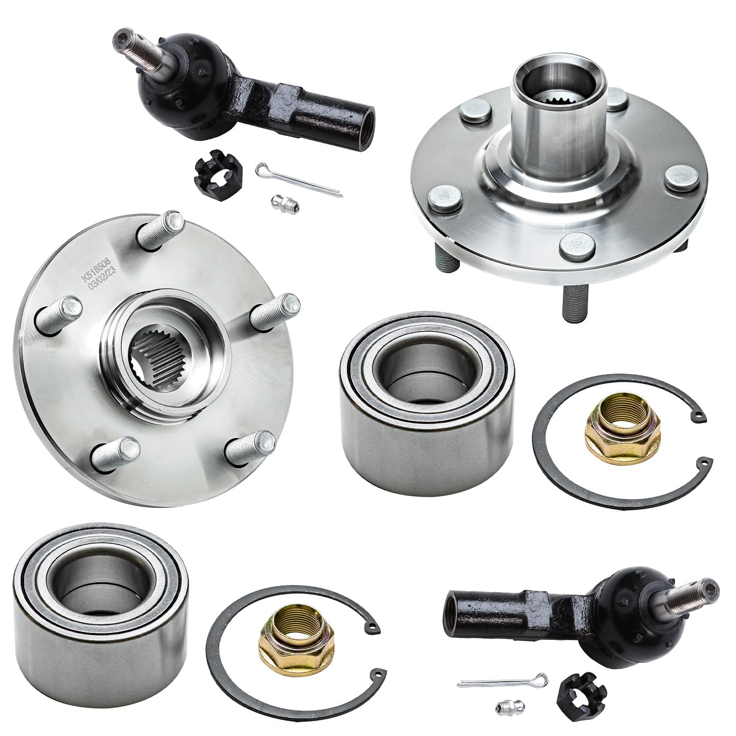 4pc Front Wheel Hub and Bearings Outer Tie Rods Suspension Kit