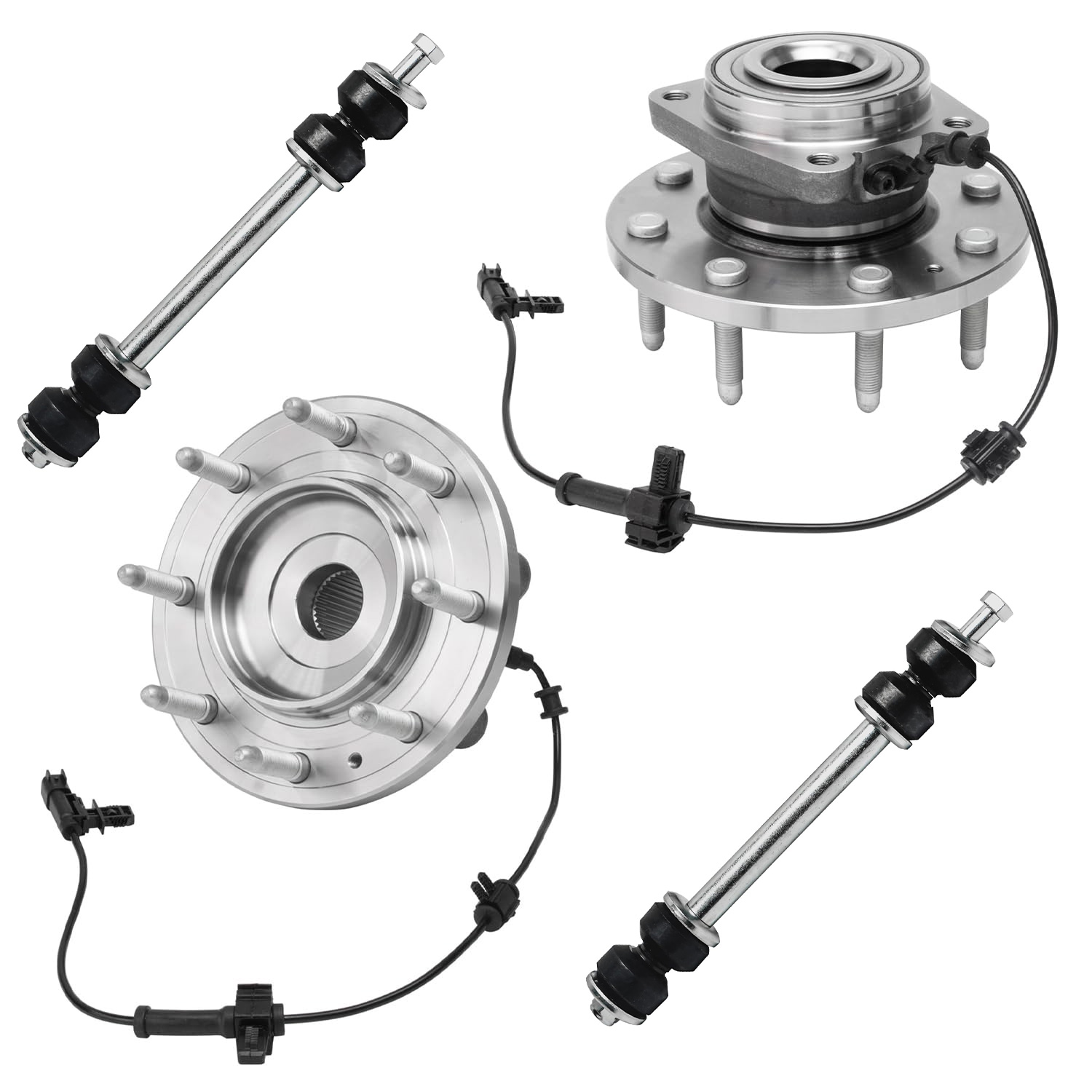 4pc Front Wheel Hub and Bearings Sway Bar Links Suspension Kit