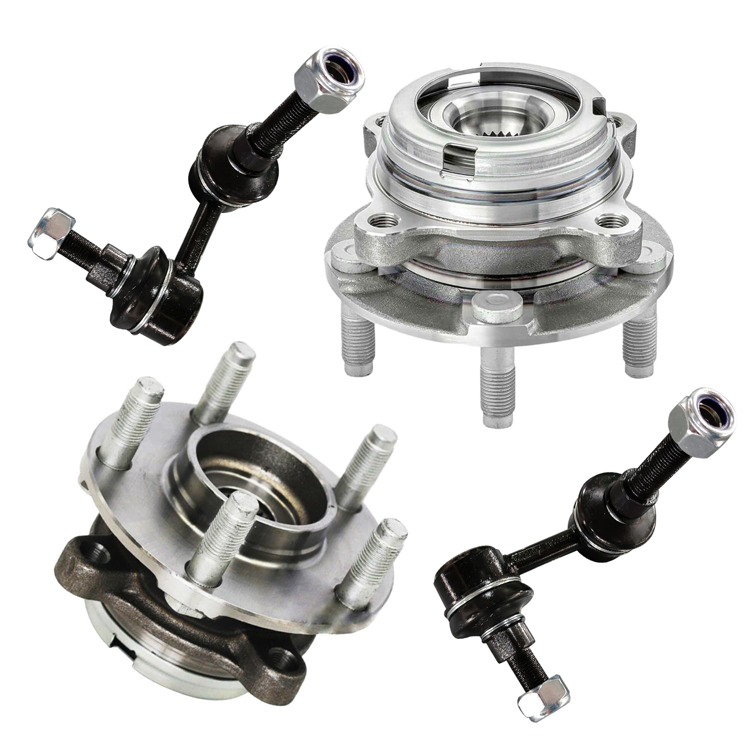 4pc Front Wheel Hub and Bearings Sway Bar Links Suspension Kit