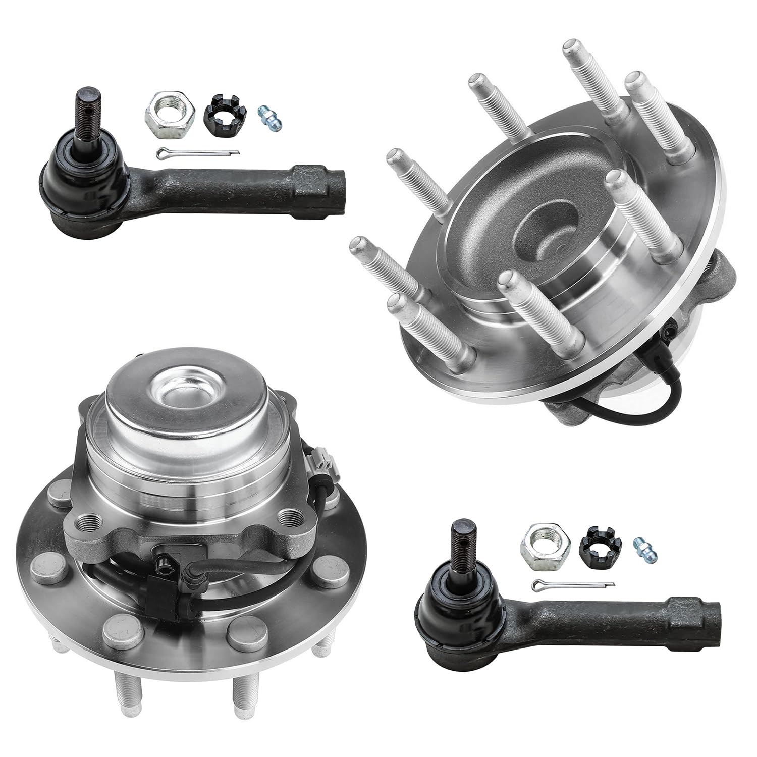 4pc Front Wheel Hub and Bearings Outer Tie Rods Suspension Kit