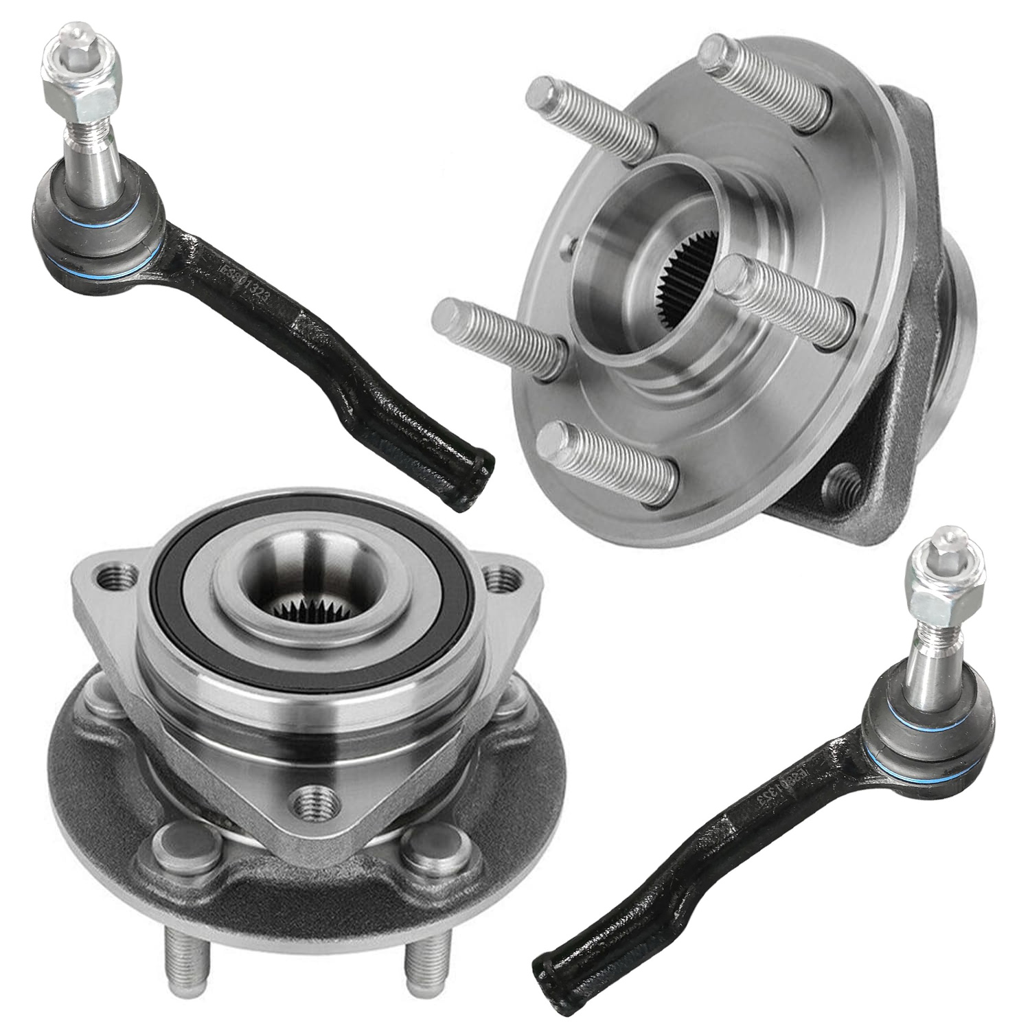 4pc Front Wheel Hub and Bearings Outer Tie Rods Suspension Kit